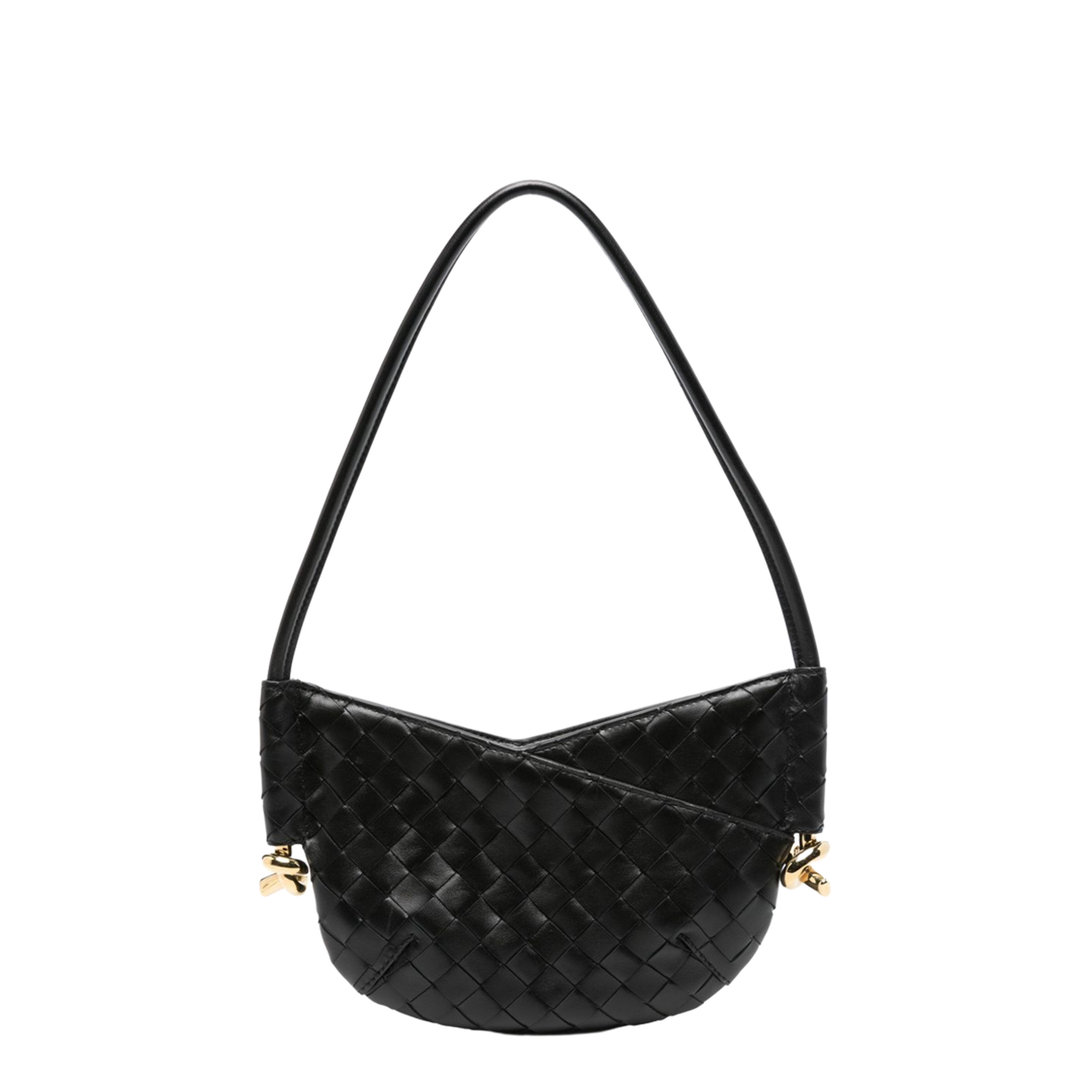 Black Calf Leather Intrecciato Design Bag