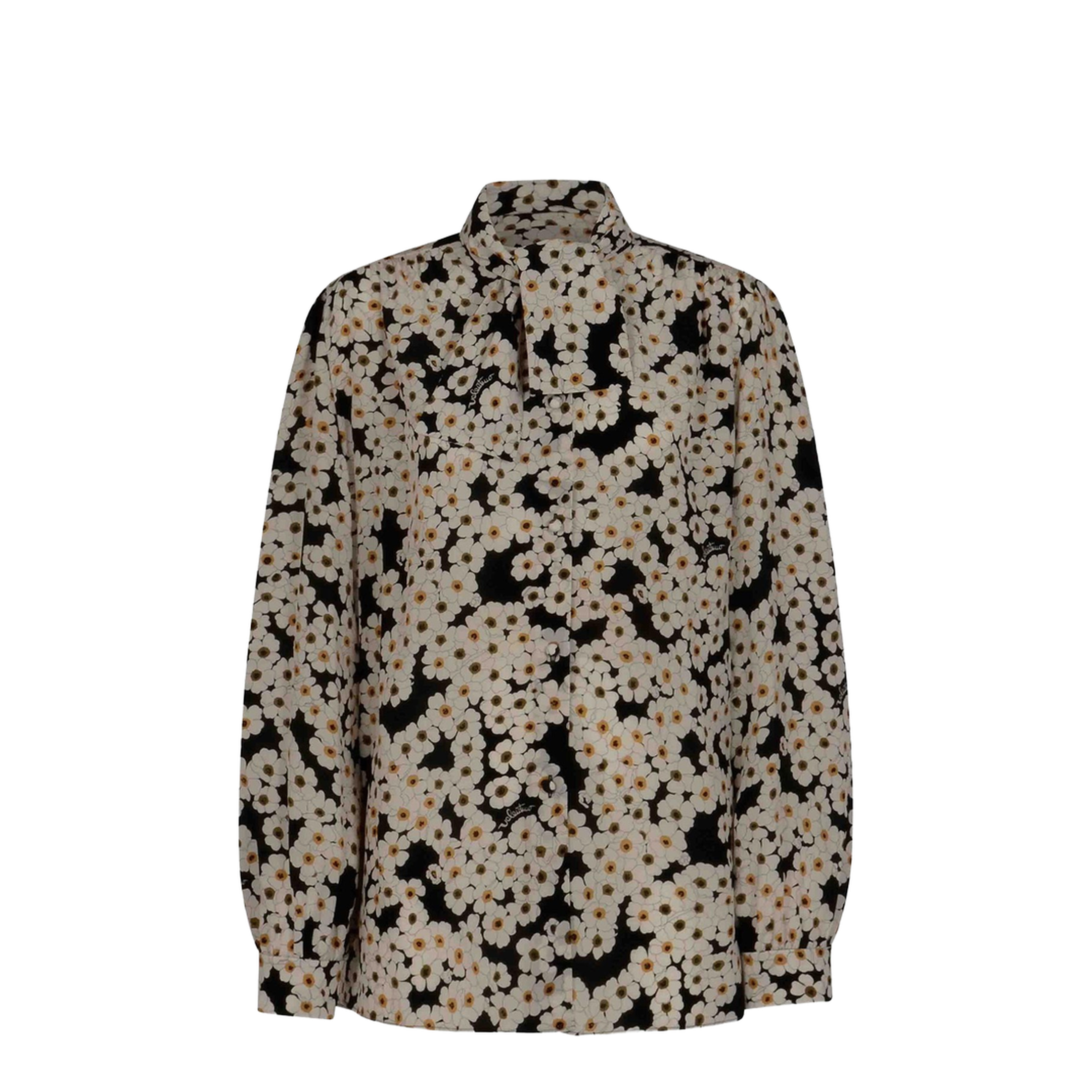 Flower Shirt with Silk Bow Detail