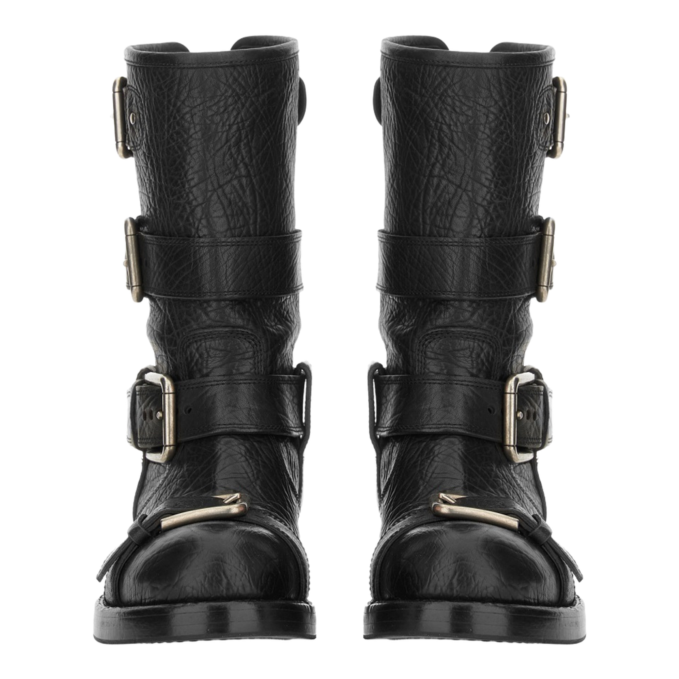 Black leather boots with straps