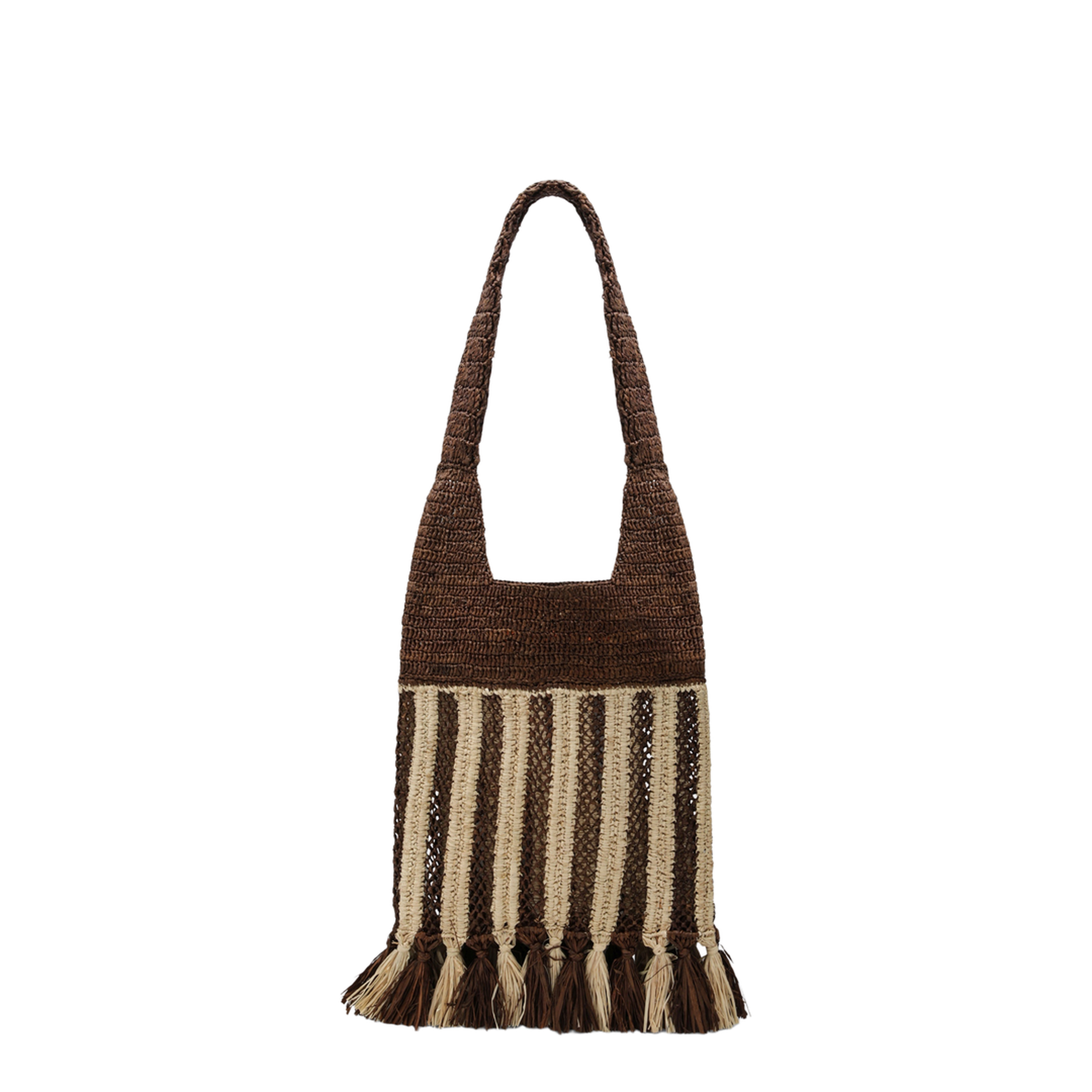 Praia Small Raffia Crossbody Bag - Natural/Brown Stripe