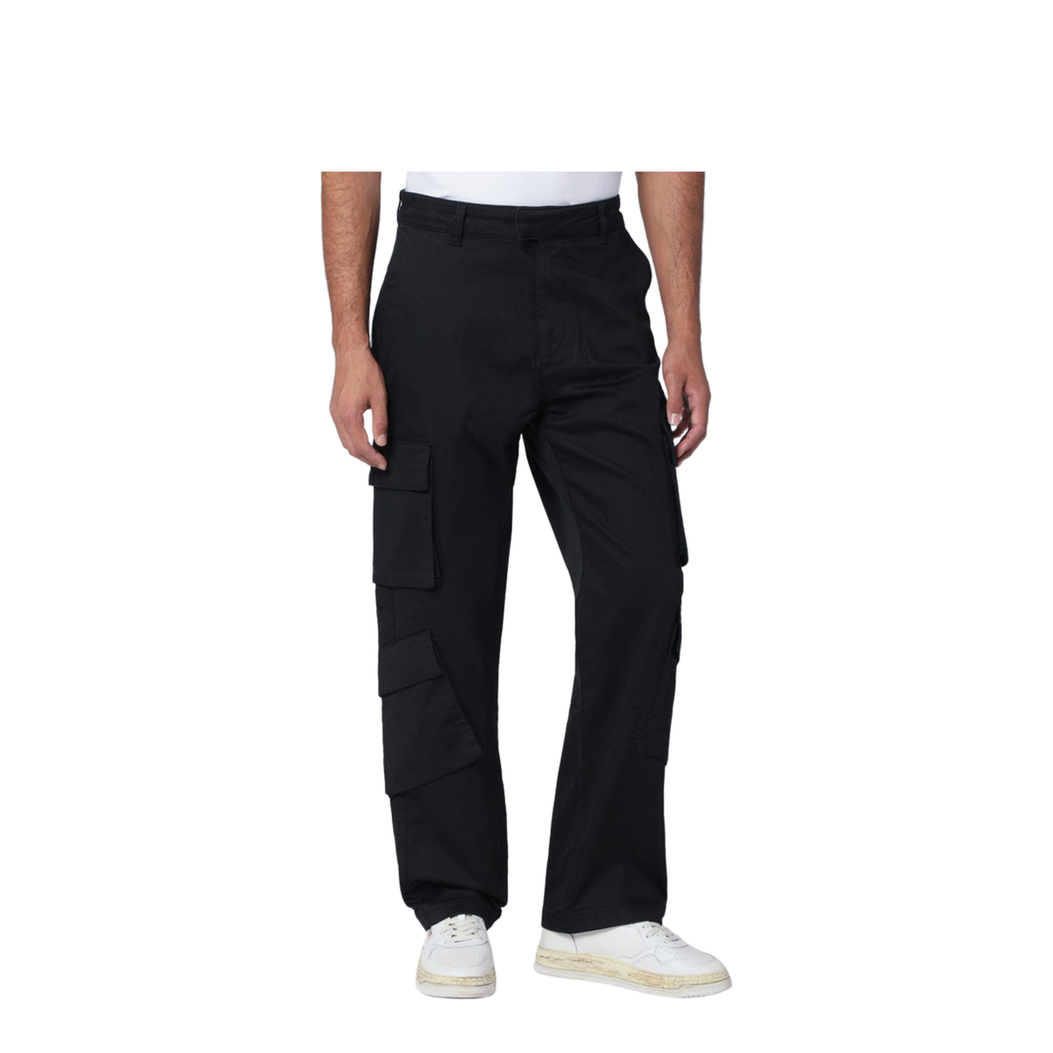 Black Cotton Cargo Trousers