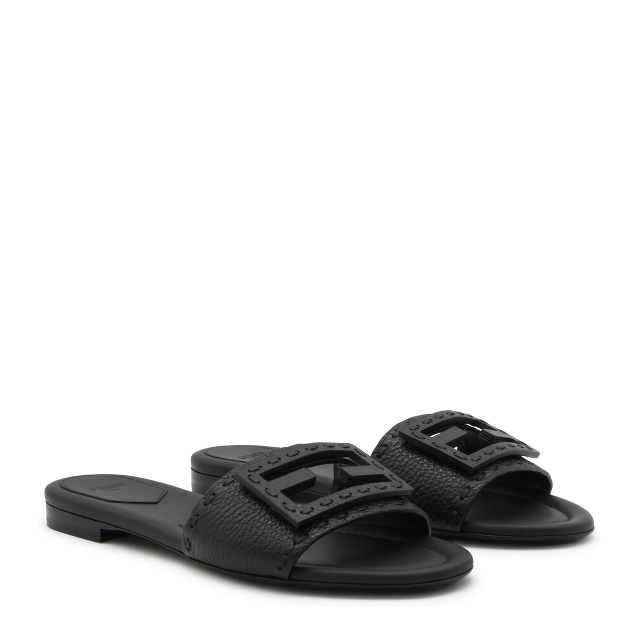 Black Leather Baguette Slides