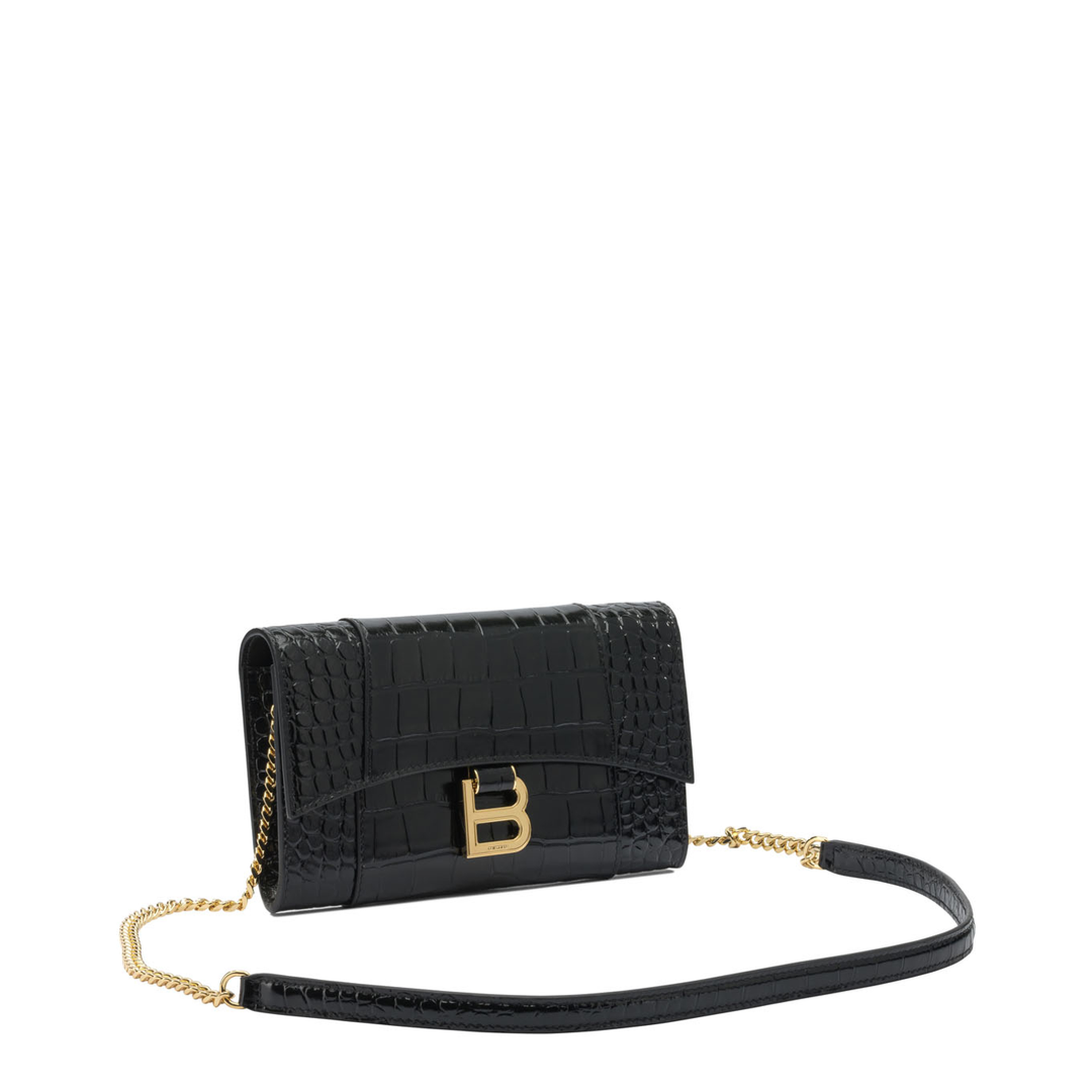 Hourglass Wallet on Chain Calf Leather - Black