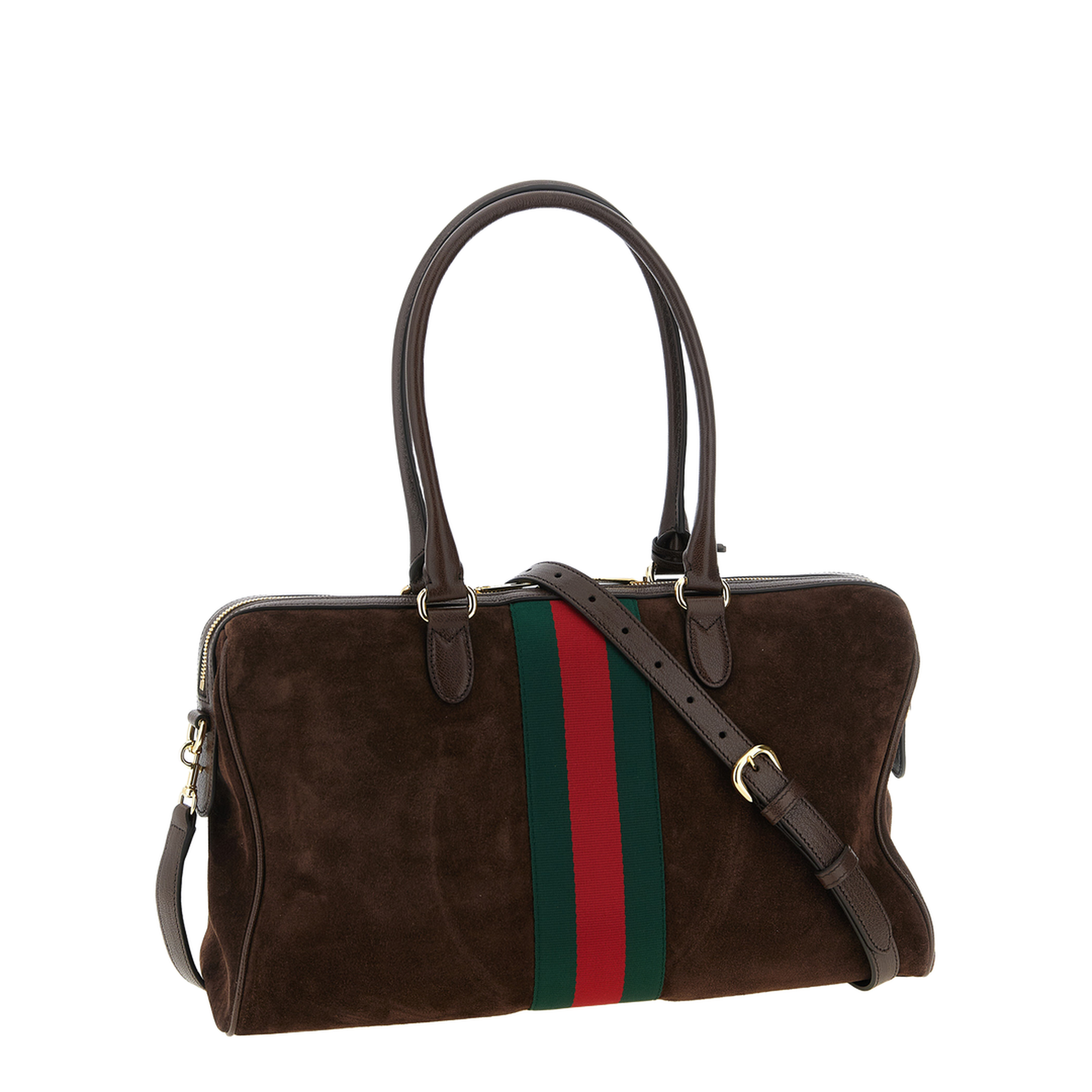 Borsetto Large Boston Bag in Dark Brown Suede