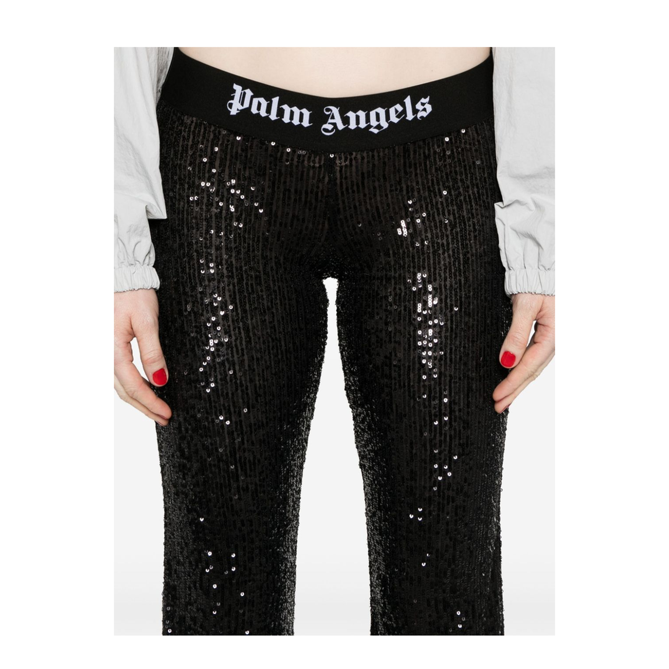 MAYFEYR - Palm Angels - Logo-Tape Sequins Flare Trousers - PWCA101F24FAB0031010