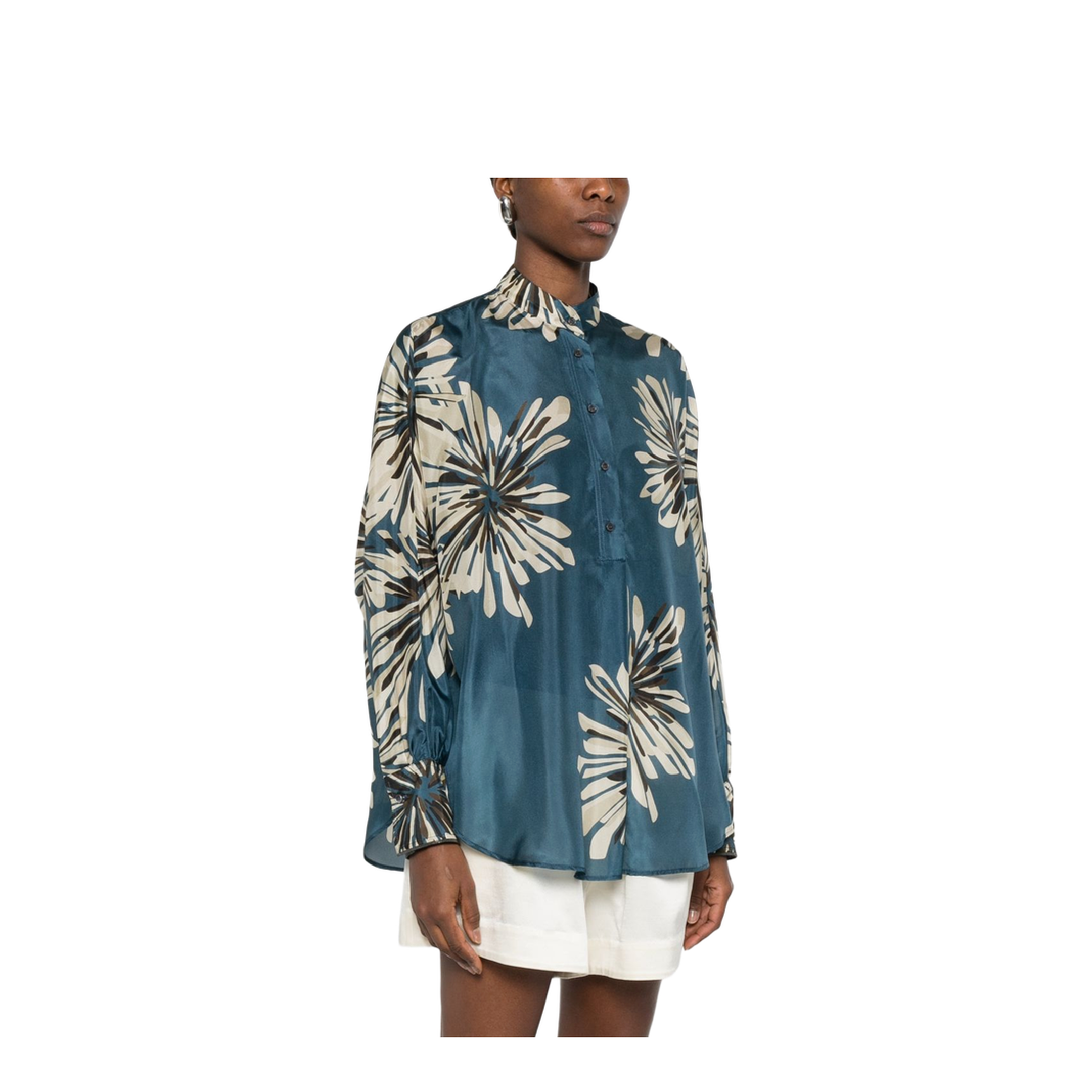 Women's Printed Silk Shirt Blue