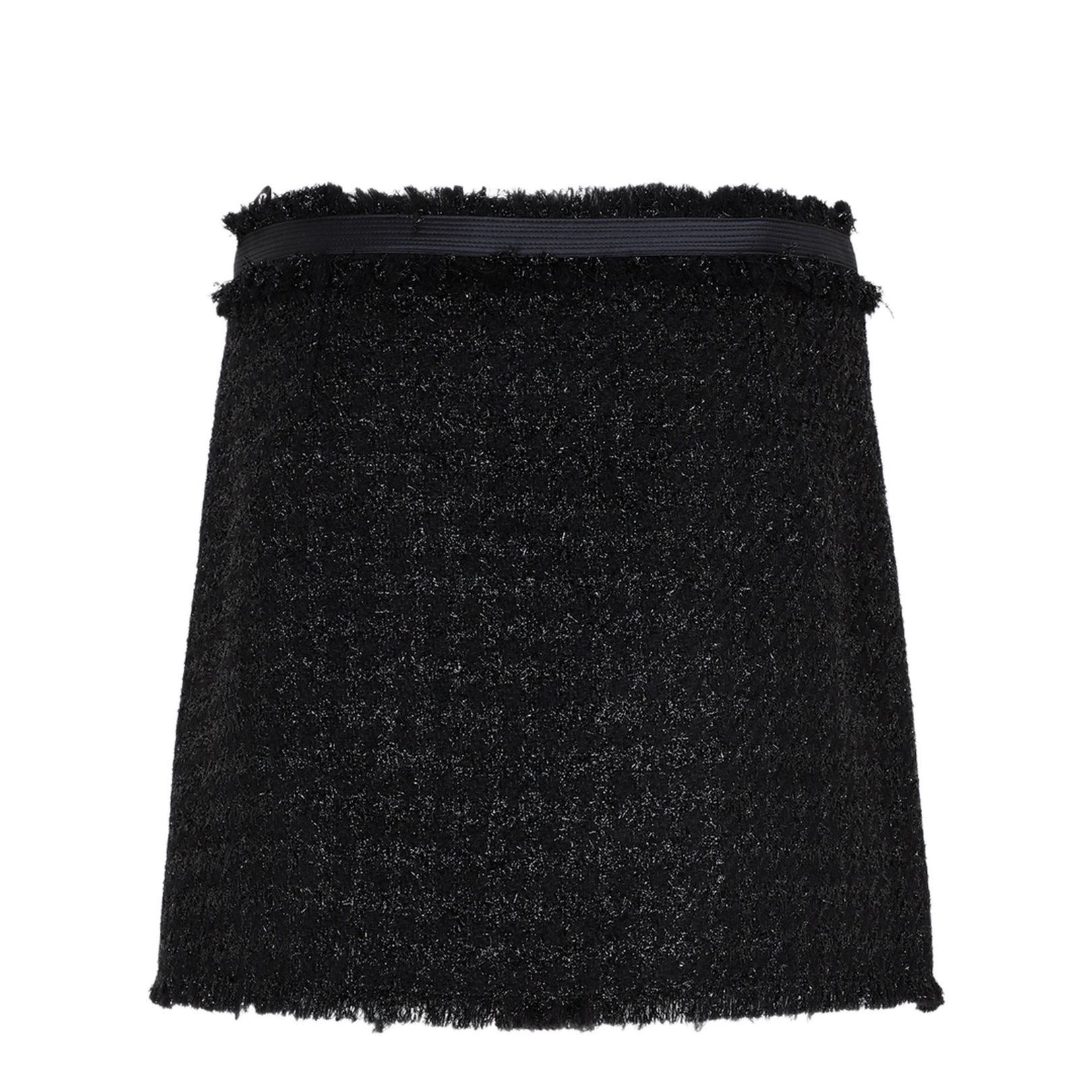 Black Mini Lurex Skirt with Silver-tone Hardware in Wool Blend