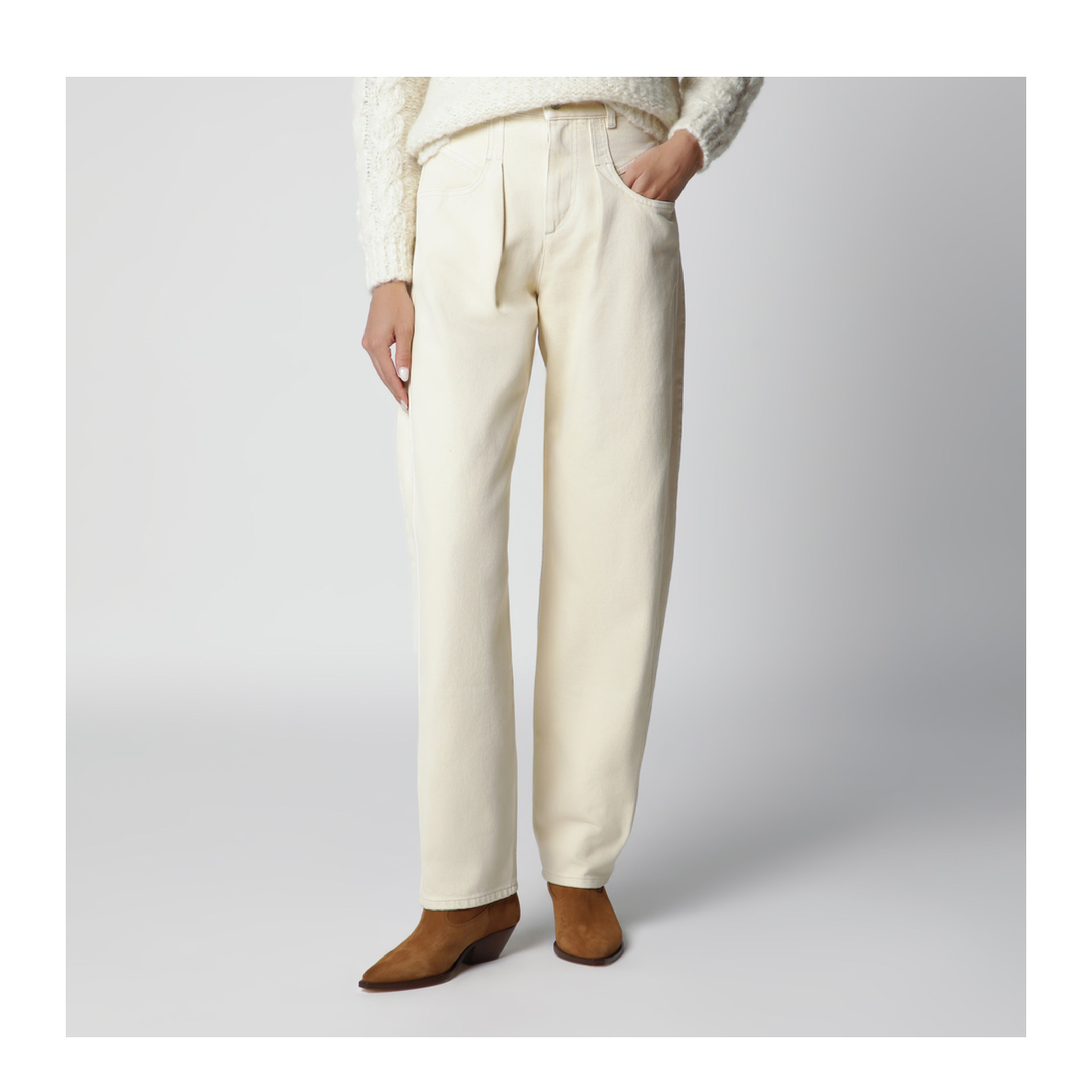 MAYFEYR - Isabel Marant - Lisha Barrel Jeans In Cotton Denim Beige - PA0778FAD3H01I90BE