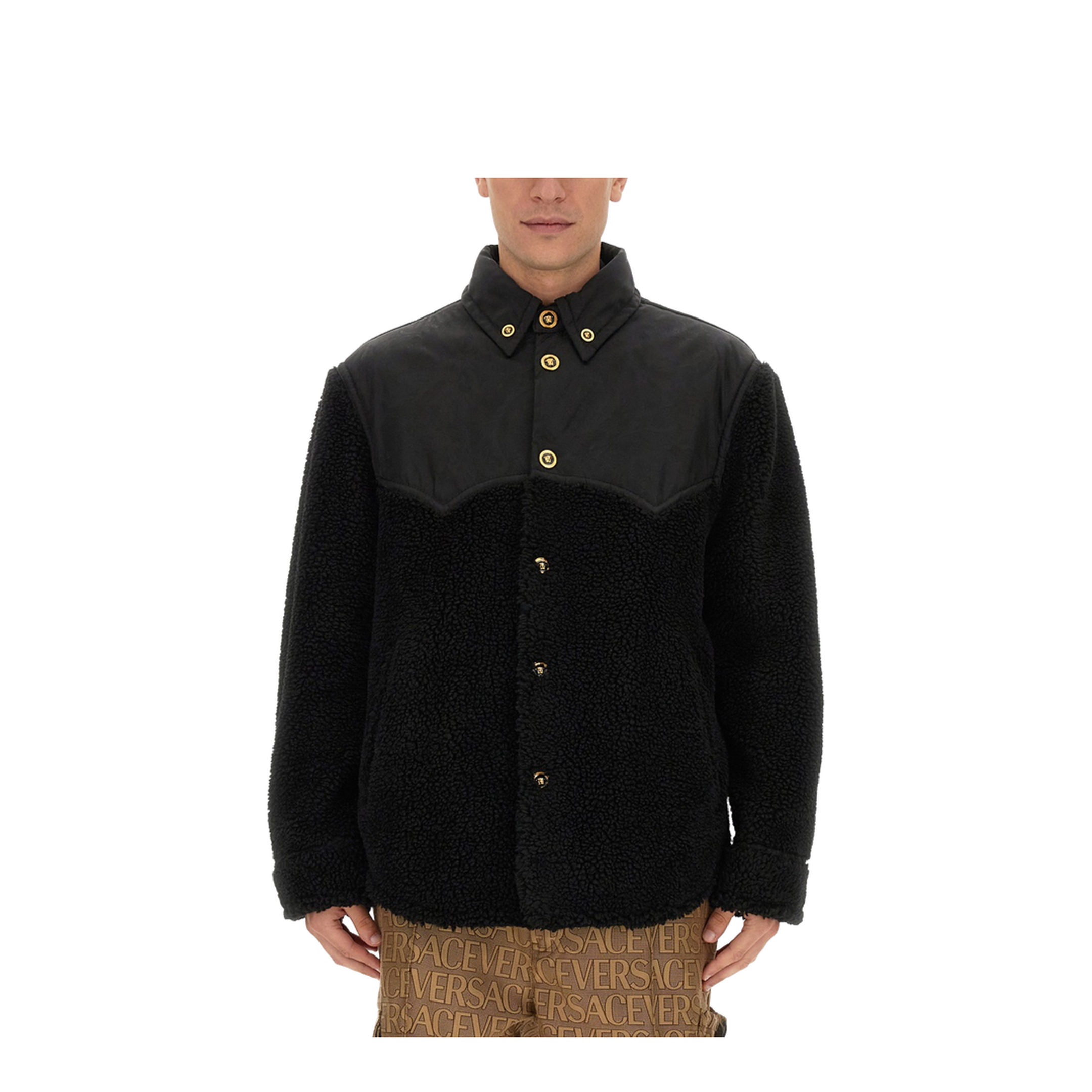 Faux Shearling And Technical Jacquard Jacket In Black