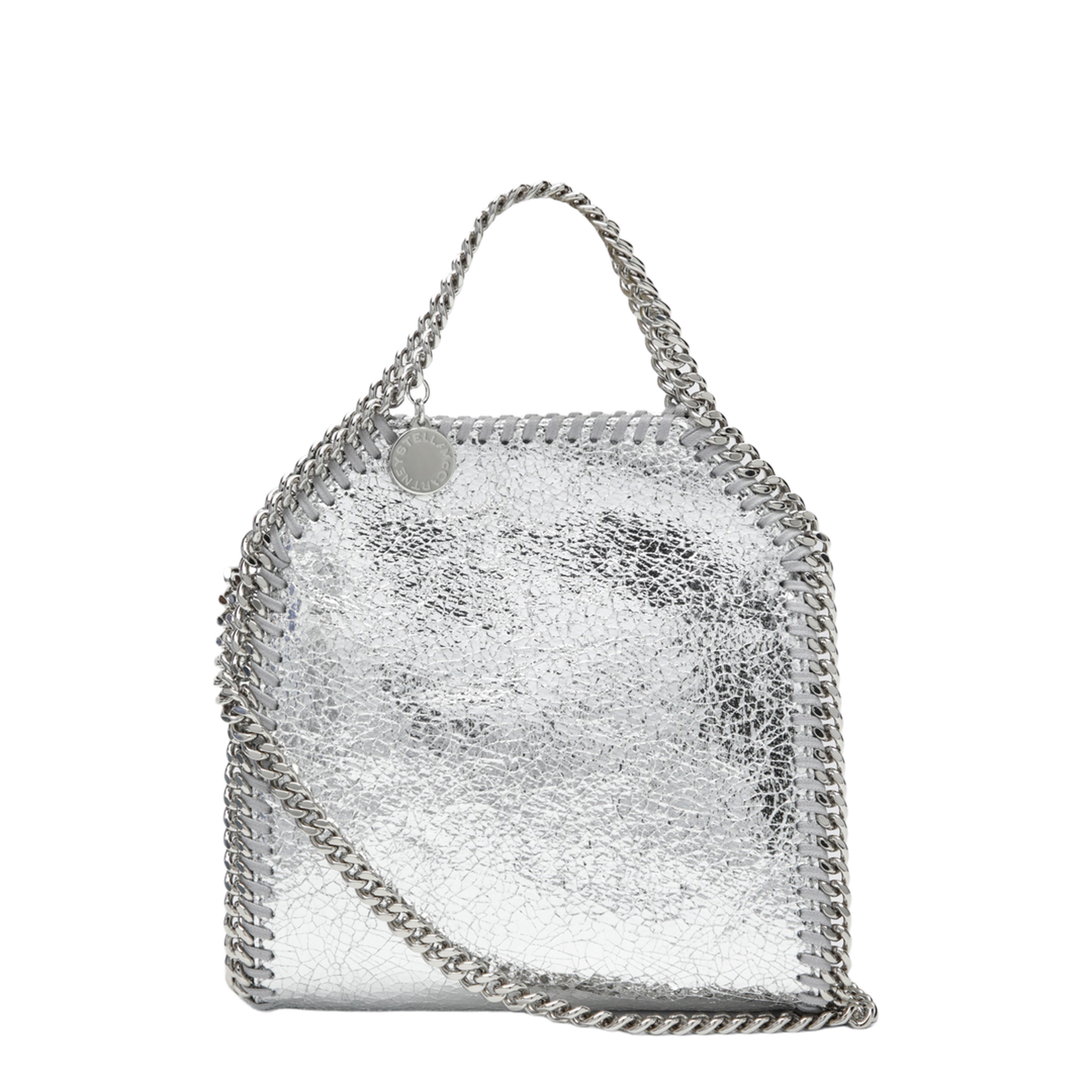 Falabella Tiny Cracked Metallic Polyester Tote Bag - Silver