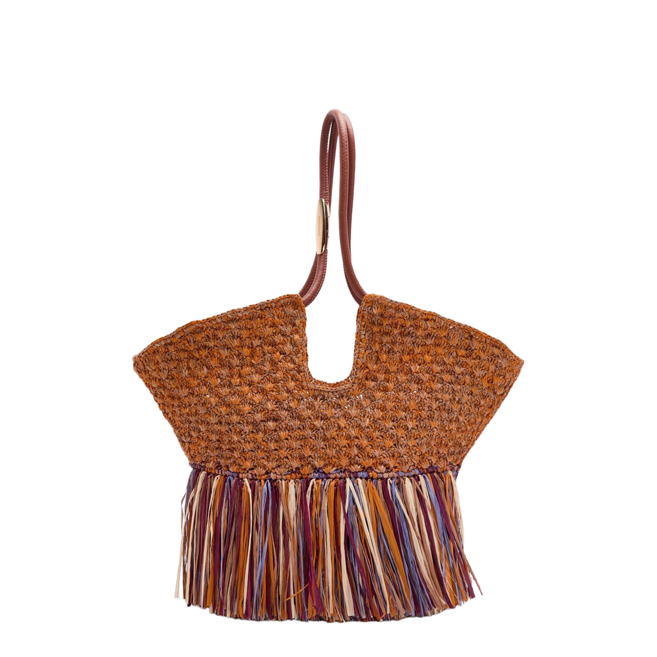 Goldentime Medium Raffia Tote - Tan Fringe Stripe