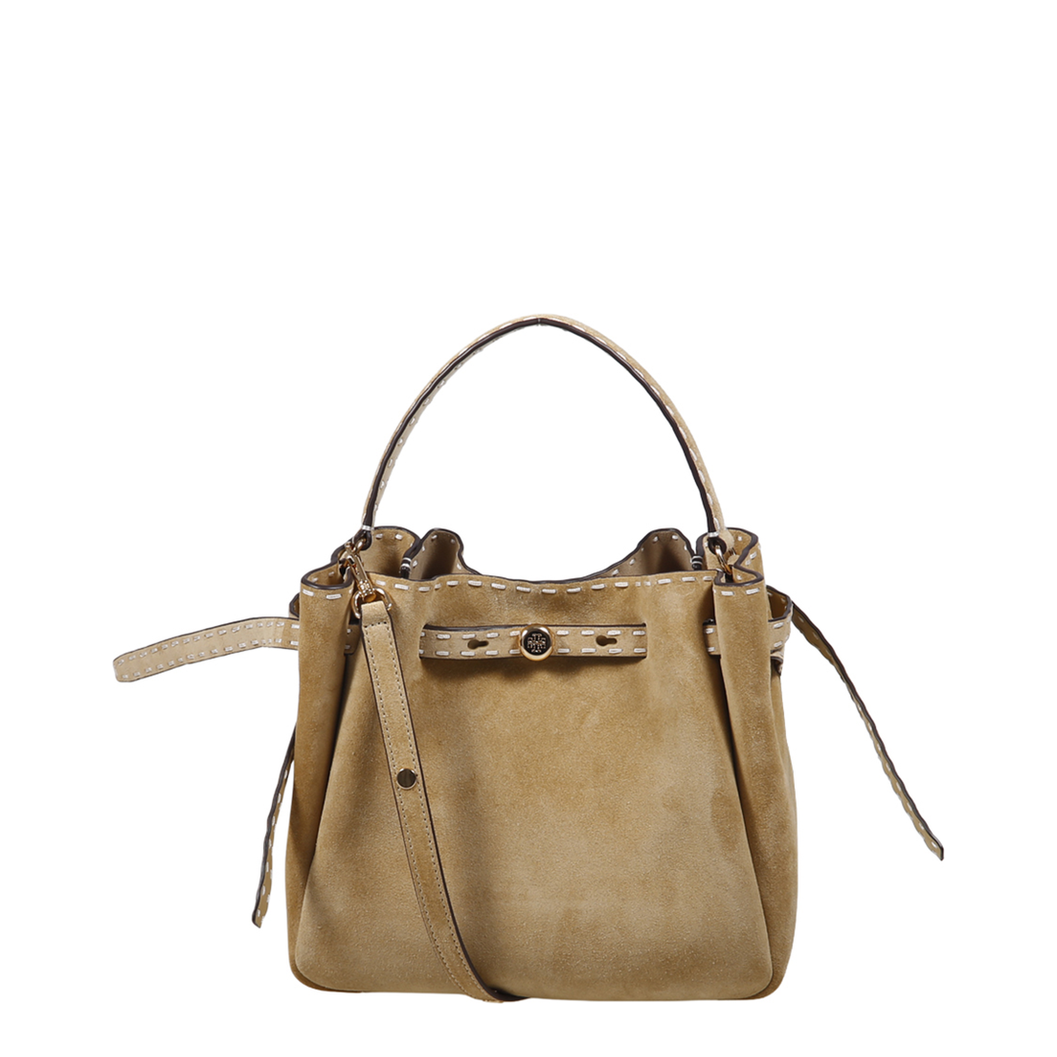 Pick Stitch Suede Bucket Bag - Butter