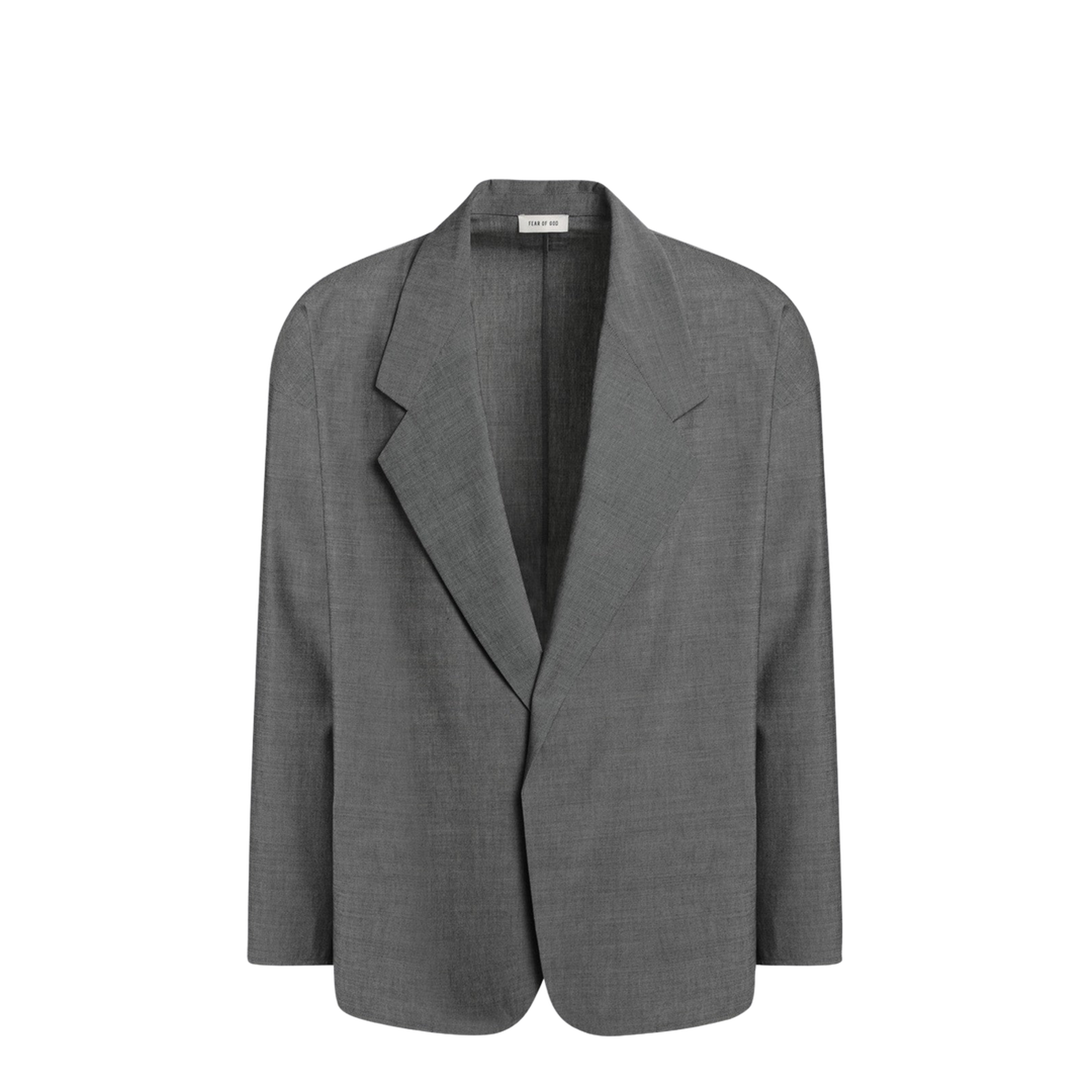 Gray Single-Breasted Jacket in Cotton and Wool
