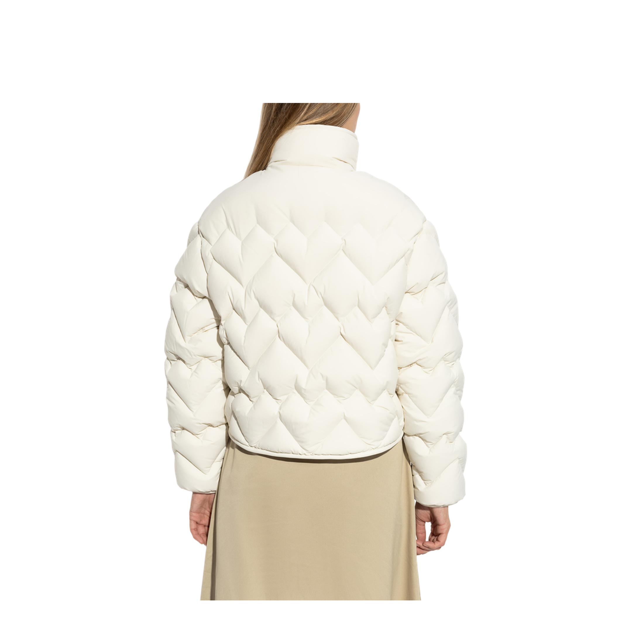 White Senevee Heart-Quilted Short Down Jacket