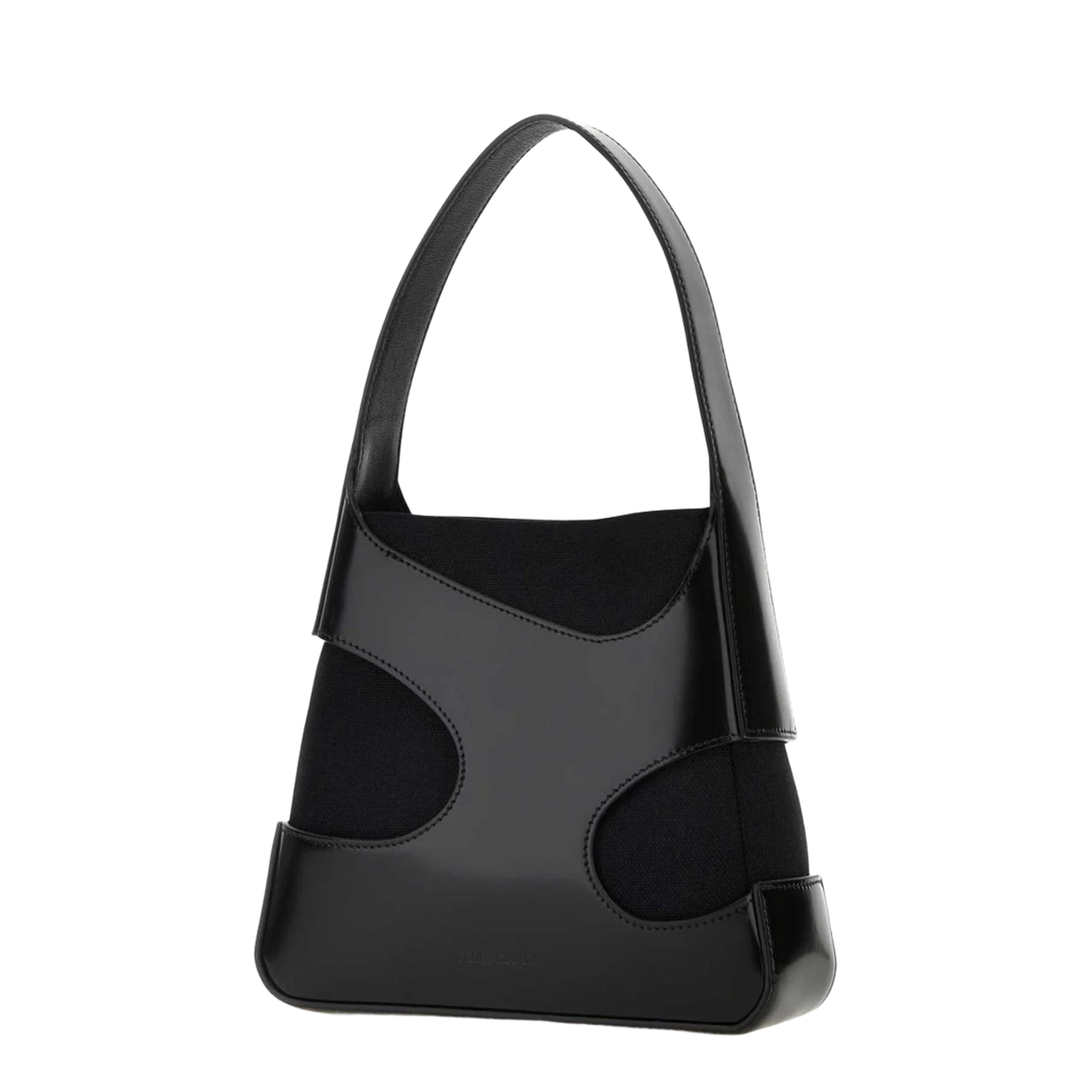 Black Leather and Canvas Cut Out S Handbag