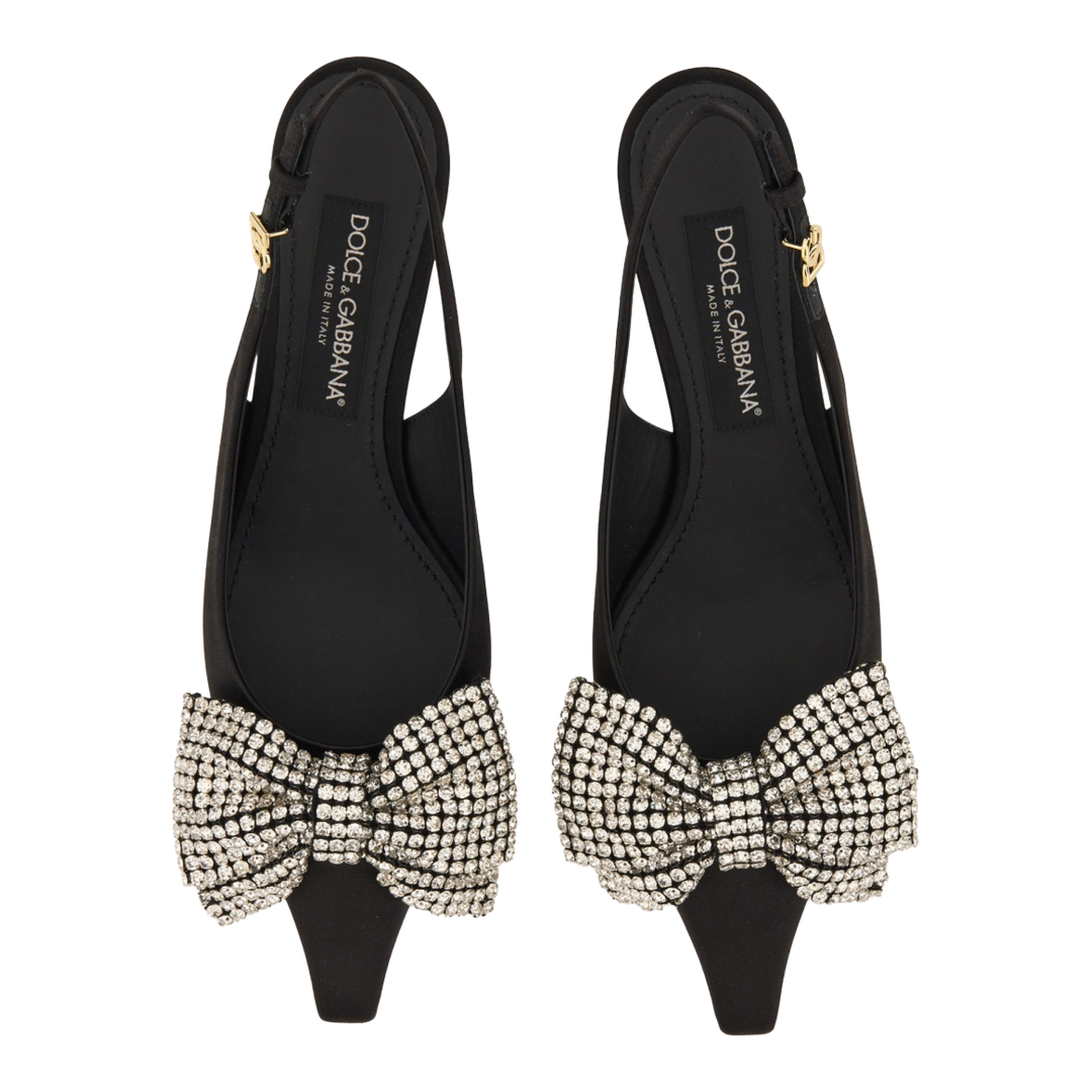 Satin Sling-Back with Rhinestone Embroidery