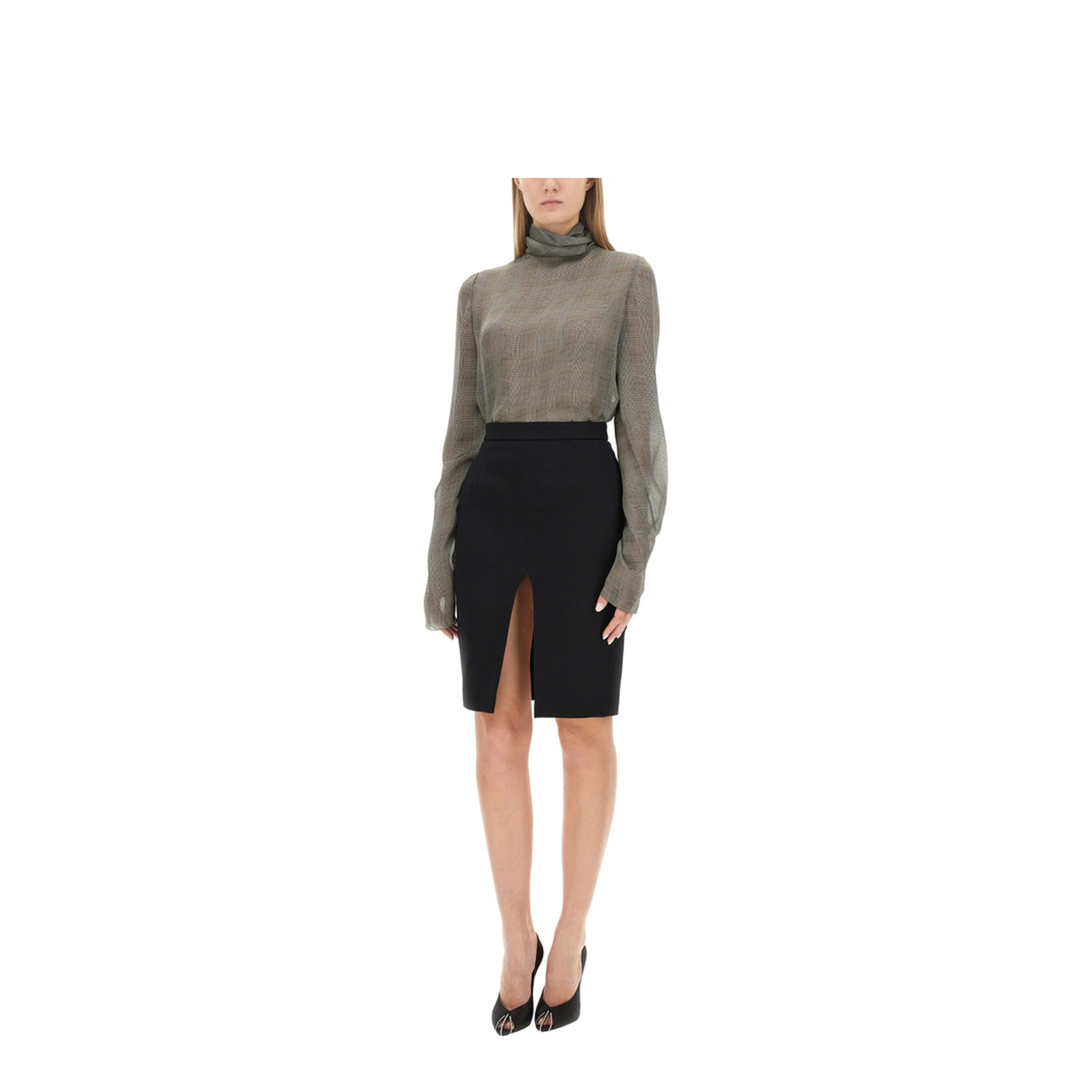 Silk Charmeuse Turtleneck Blouse
