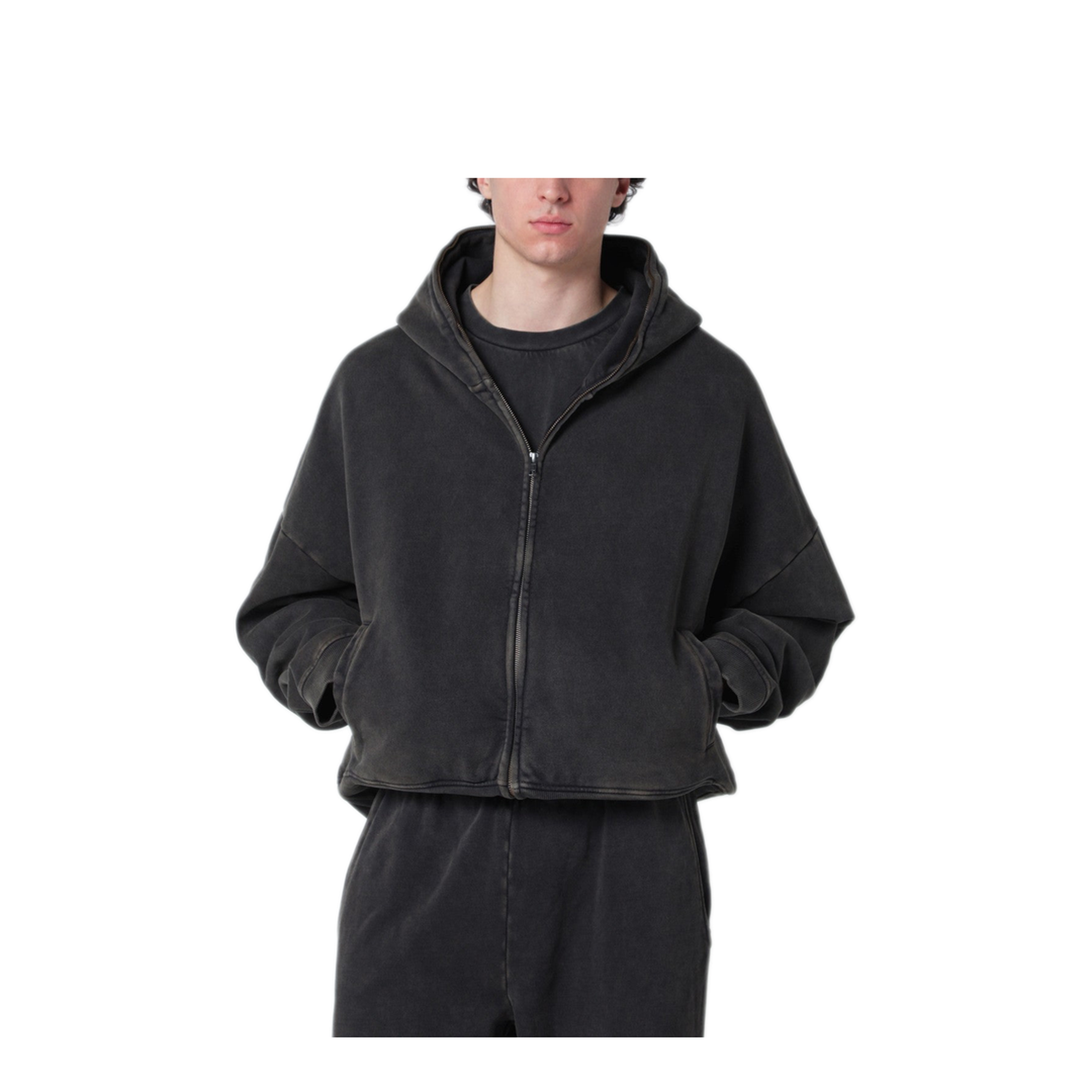 MAYFEYR - Entire Studios - Washed Black Cotton Zip Up Hoodie - ESSS26HO03012UCO0392