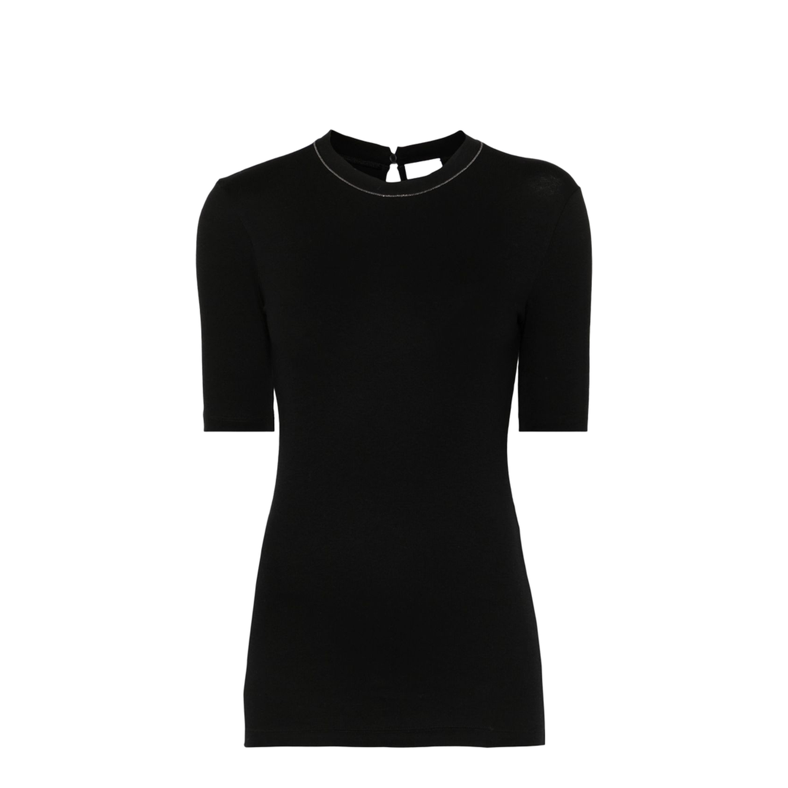 Black Cotton Blend T-shirt with Monili Detail