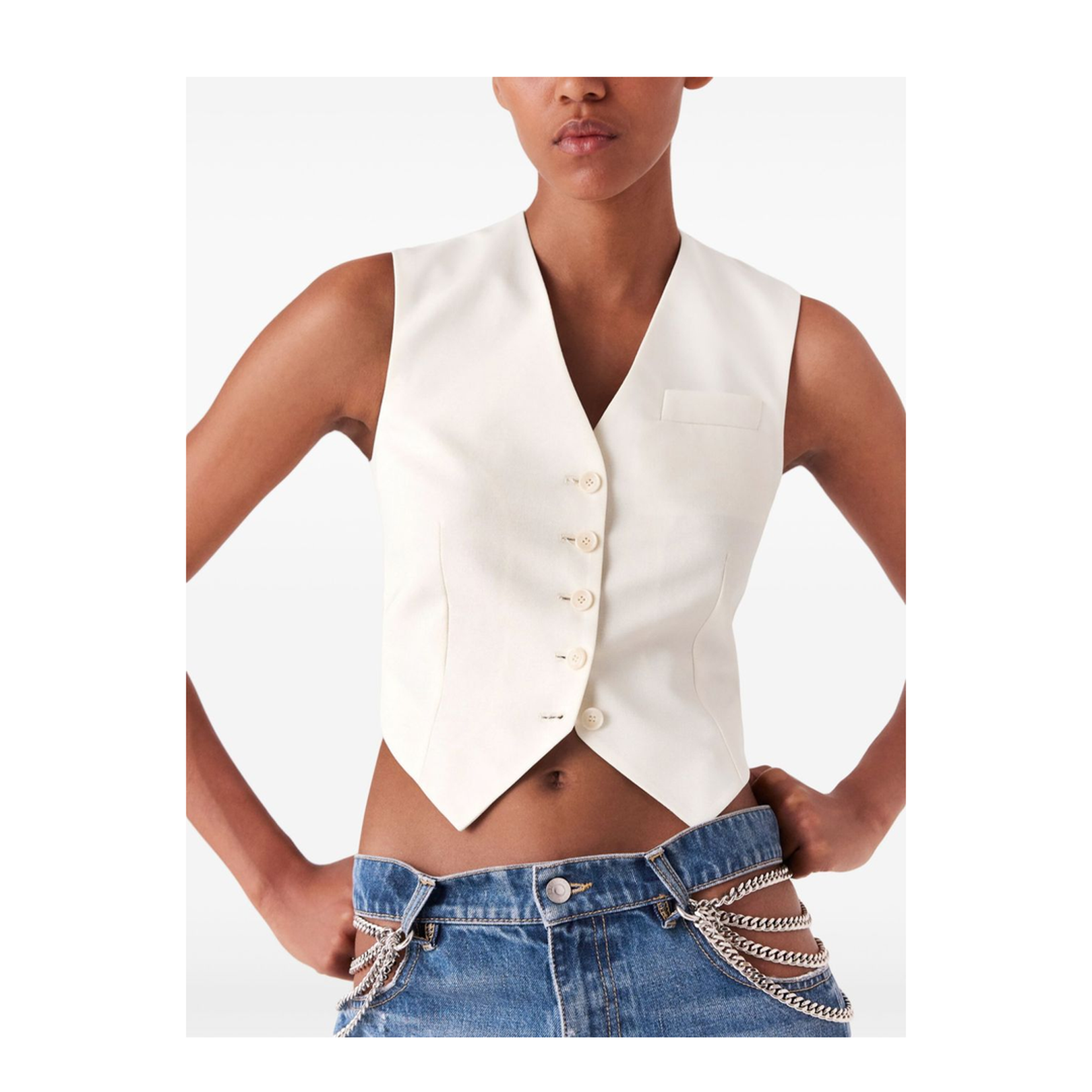 Cream Cropped Tailored Wool Waistcoat