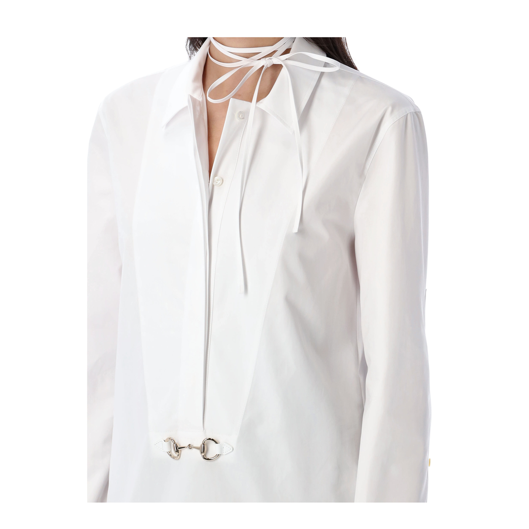 Cotton Poplin Shirt with Horsebit in White