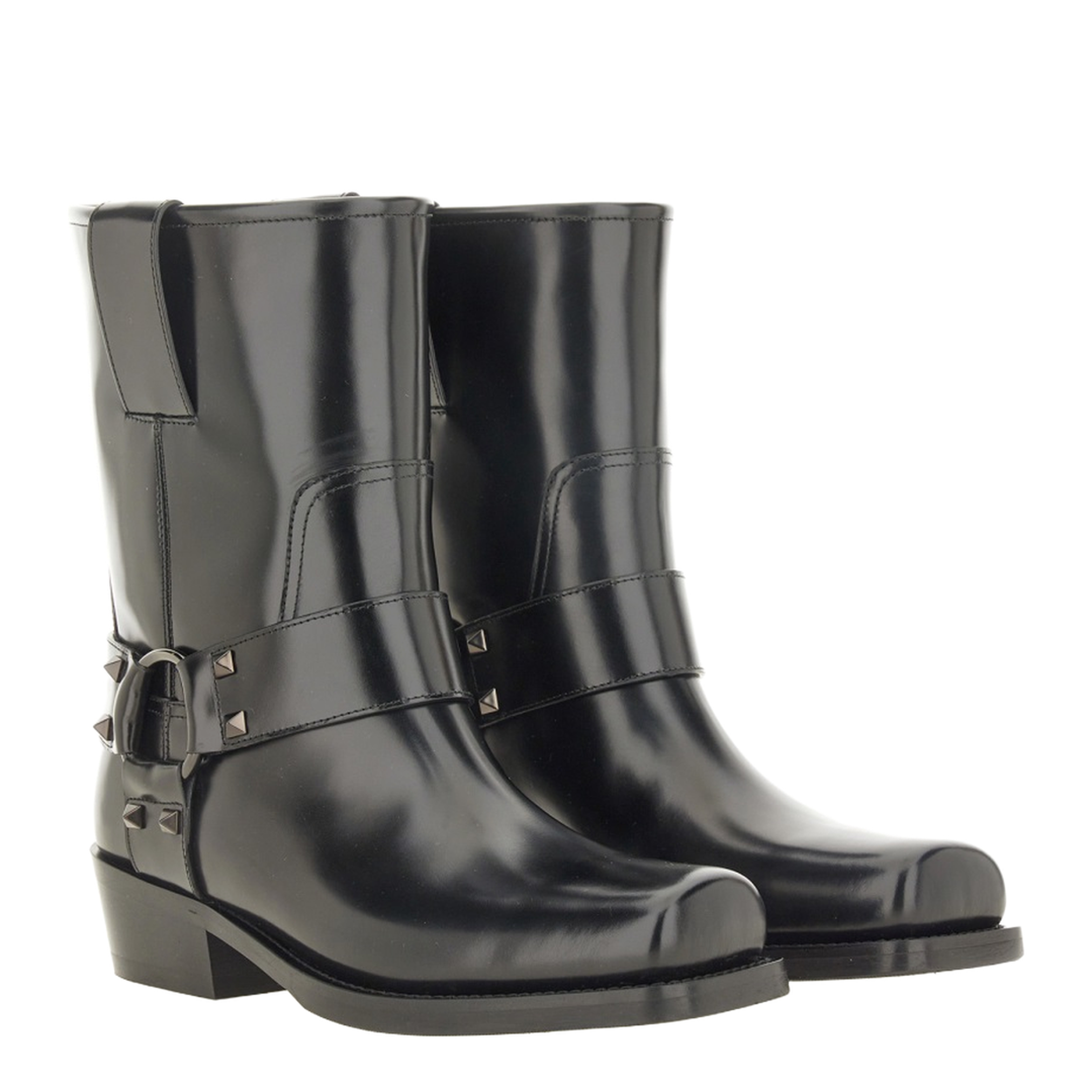 Black Leather Biker Rockstud Low Boot