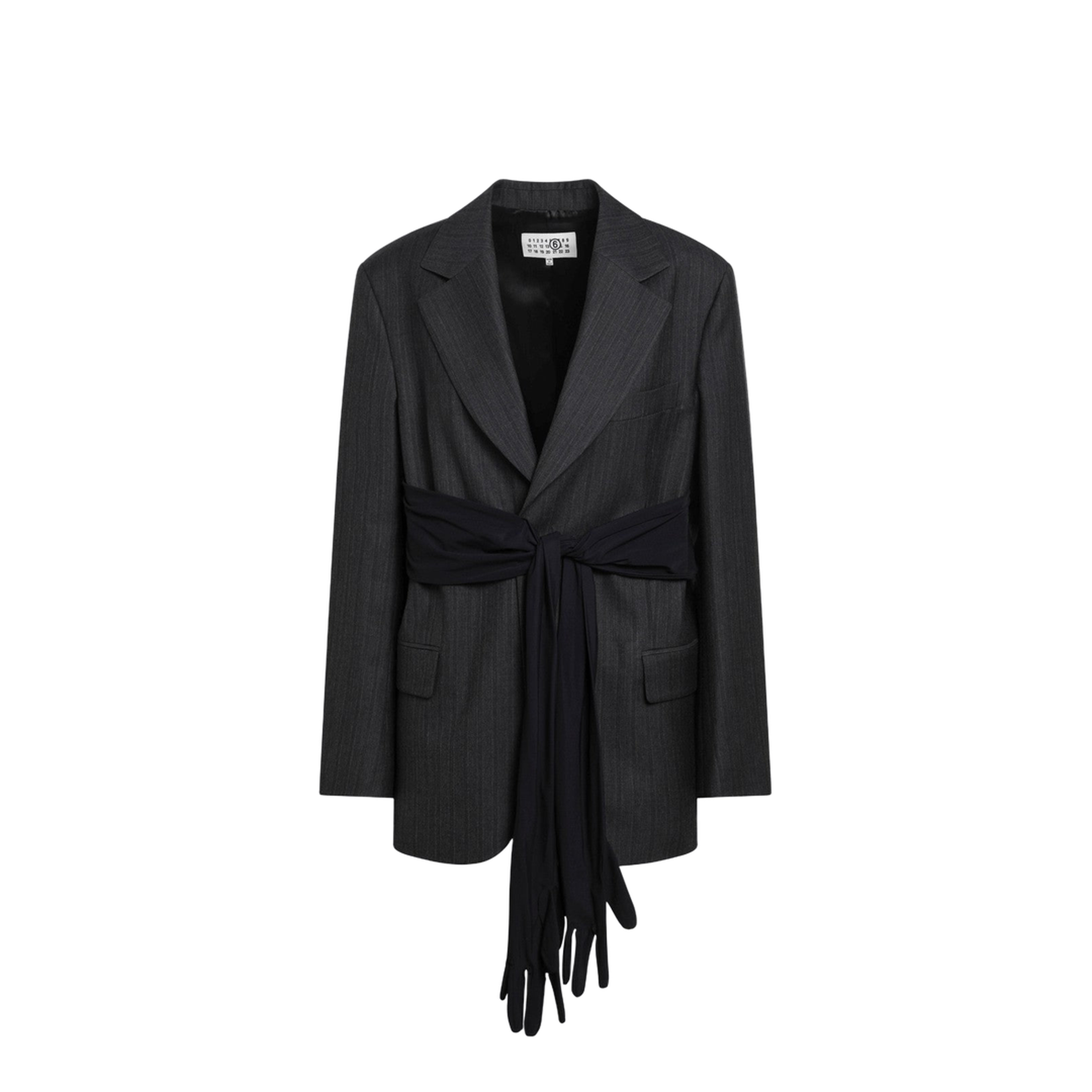 Black Wool-Blend Jacket with Gloves