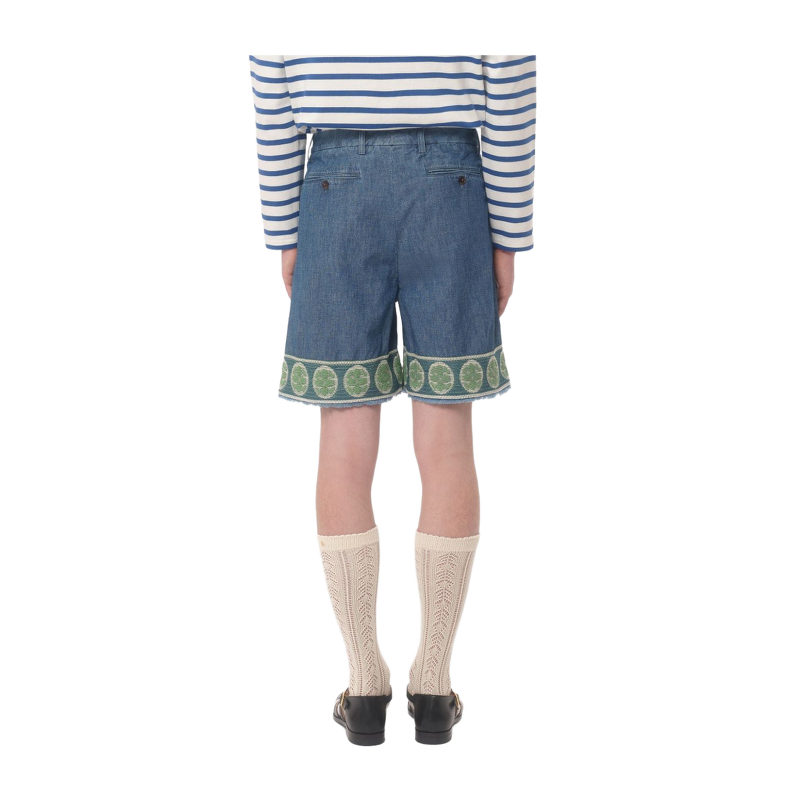 Denim Bermuda Shorts With Jacquard Hem