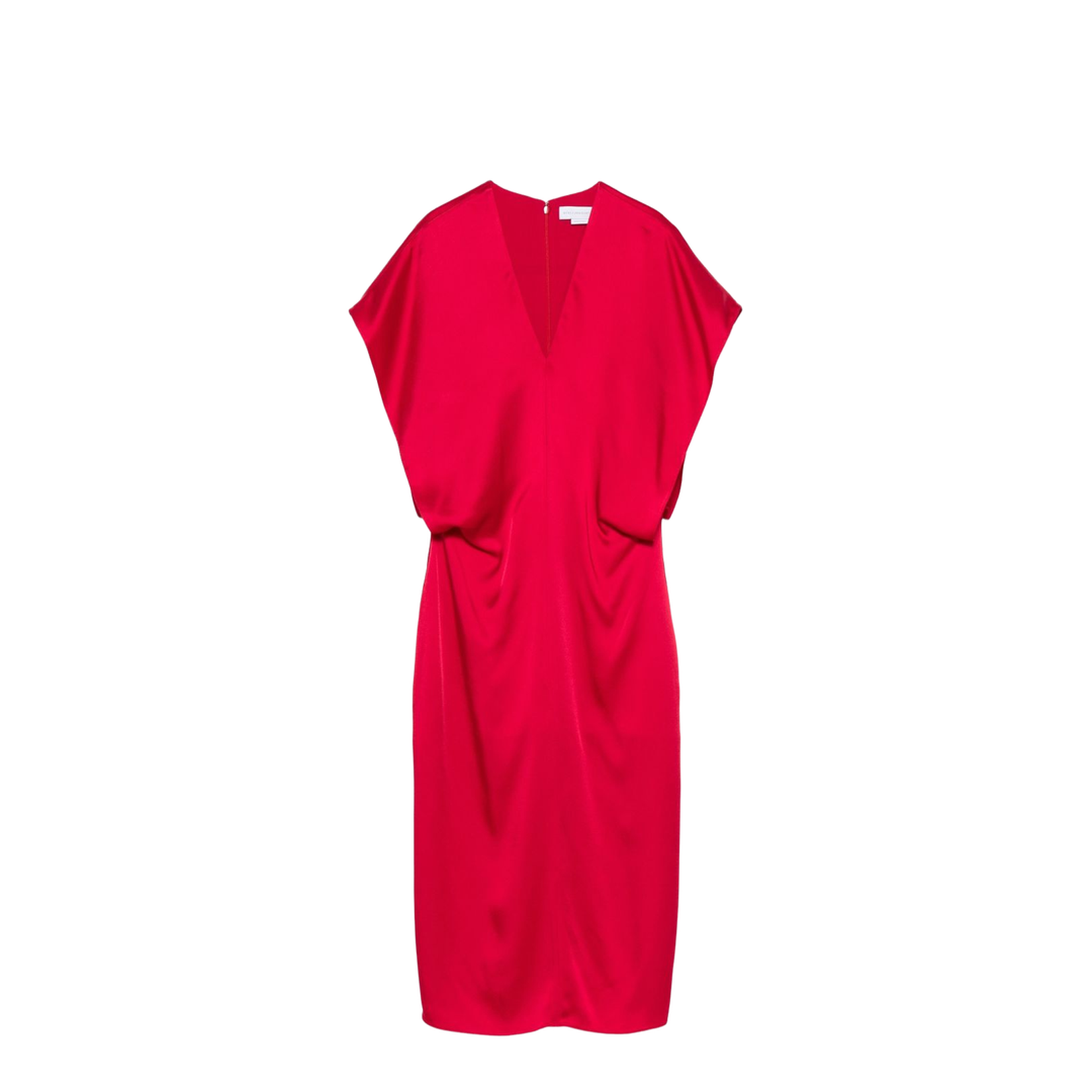 Satin V-necked Midi Dress - Red