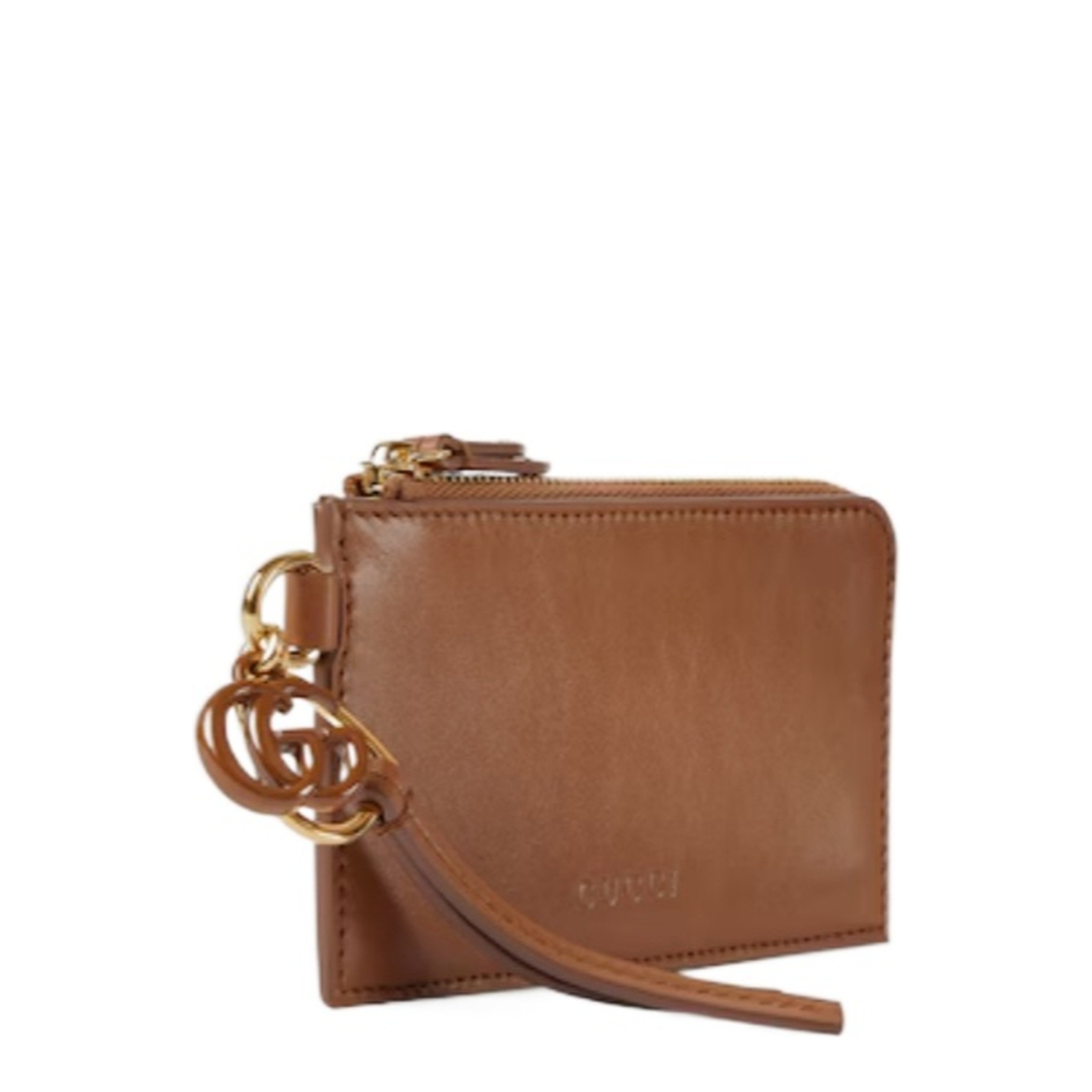 Card case with Double G charm in brown leather