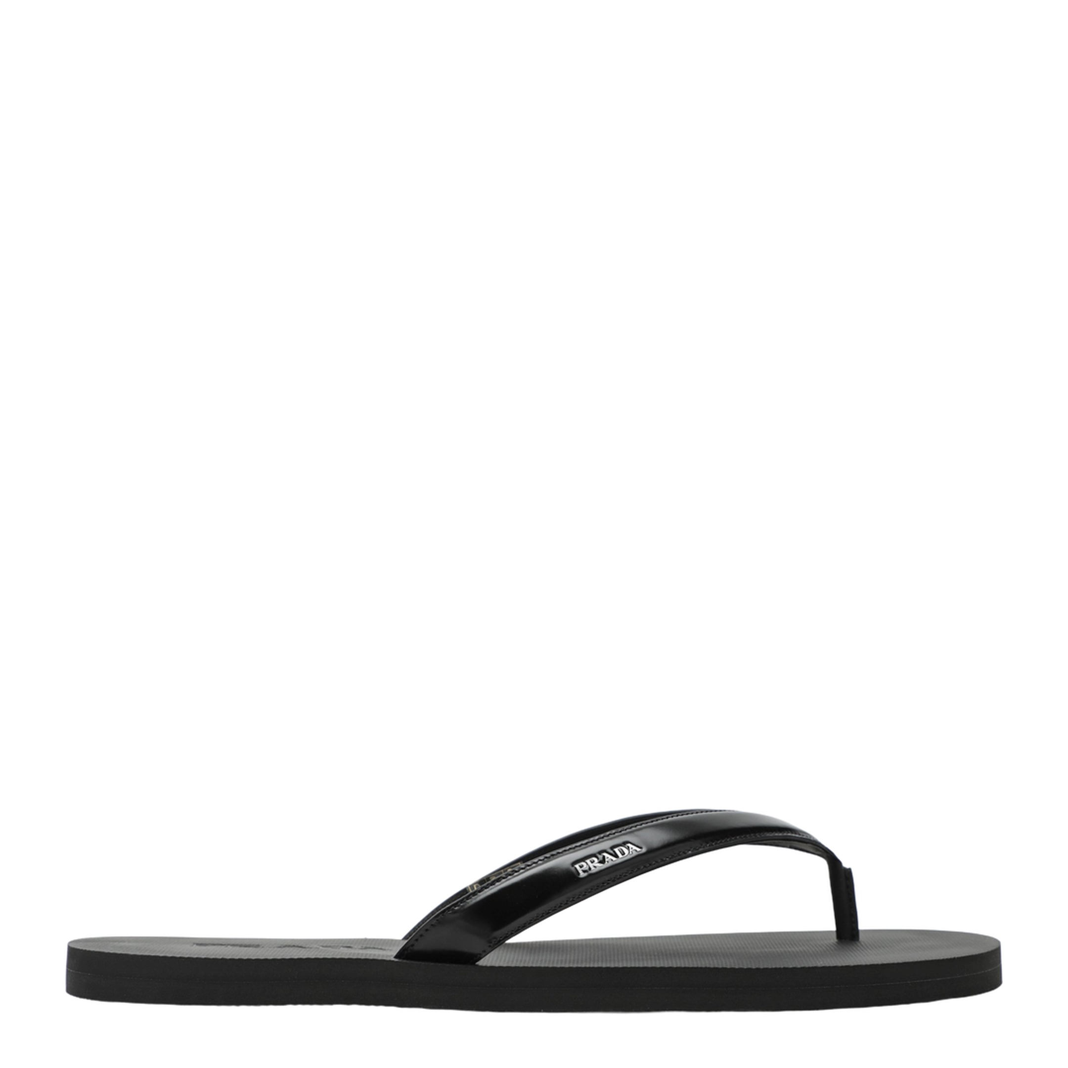 Black Brushed Leather Flip-Flop Sandals