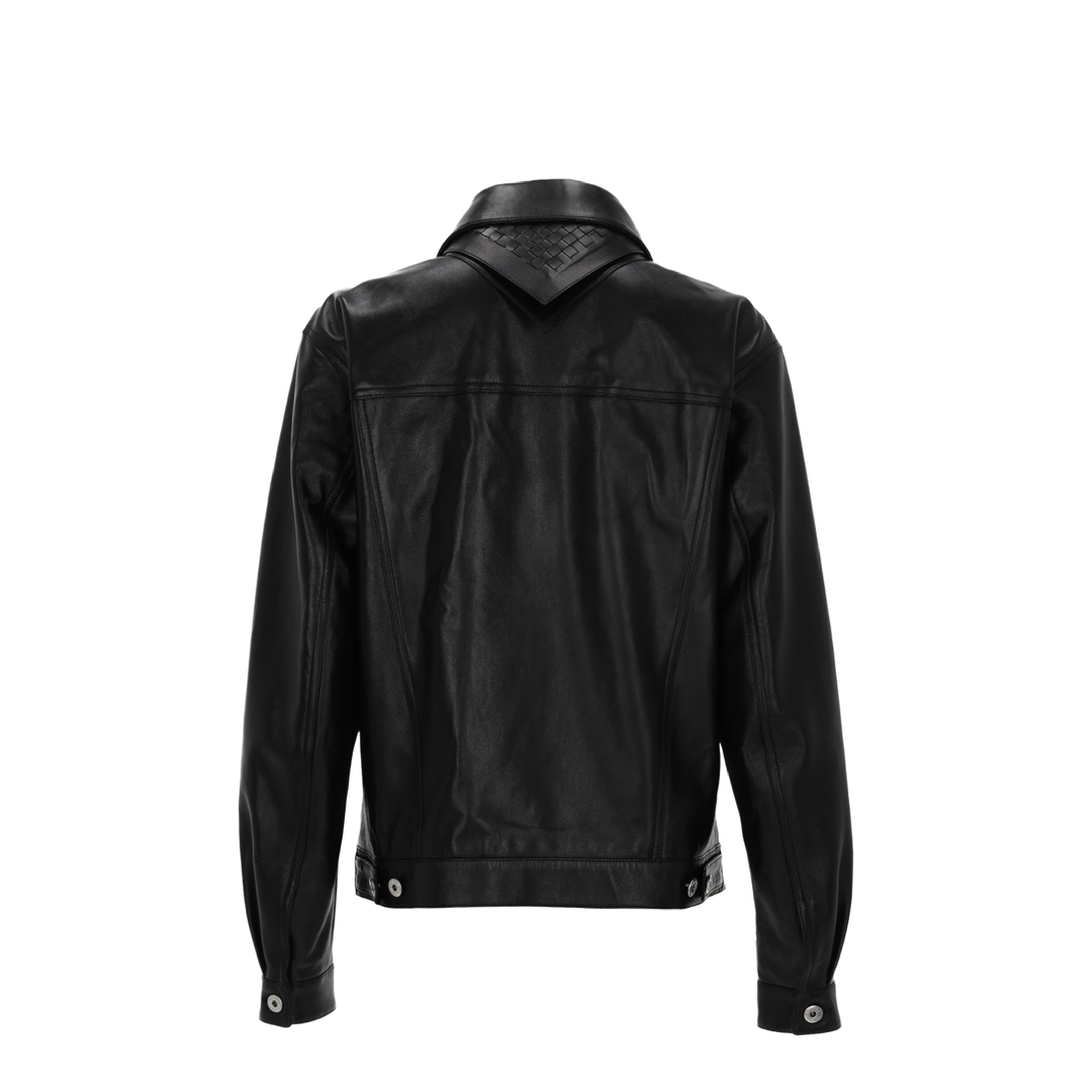 Black Nappa Leather Jacket With Intrecciato Leather Bandana