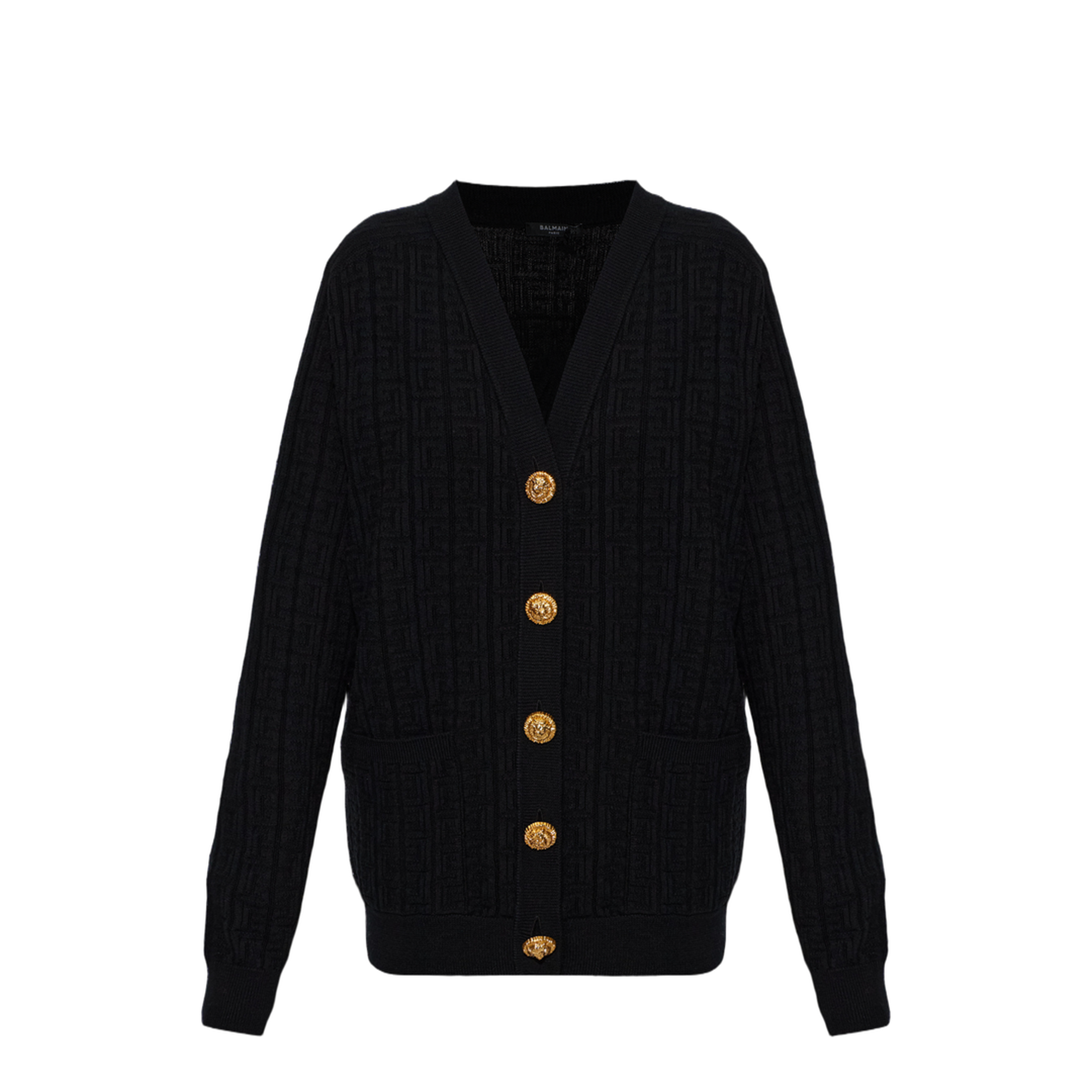 Ribbed Buttoned Cardigan Black
