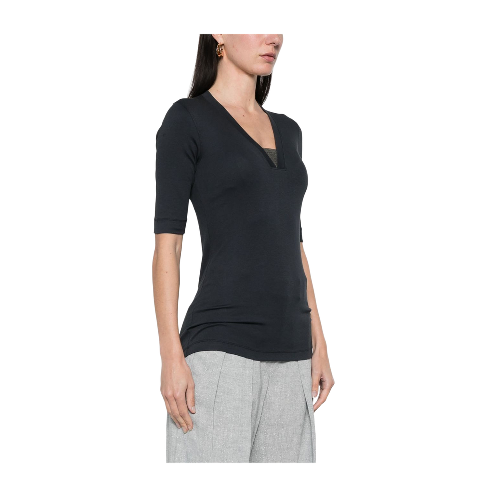 V-Neck Cotton Top in Navy Blue