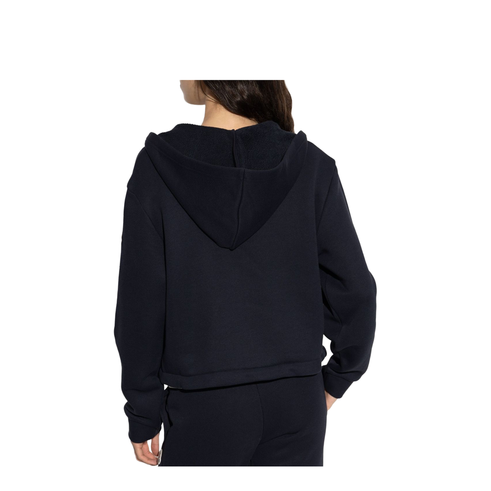 Navy Blue Knit Accent Cotton Zip-Up Hoodie