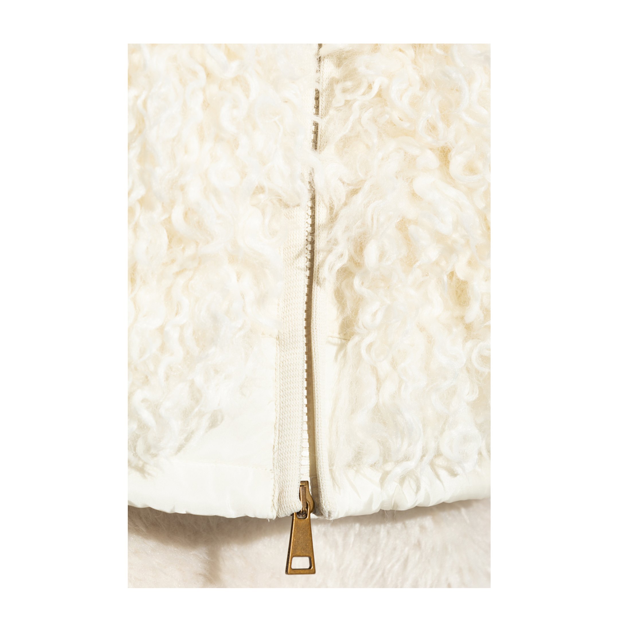 White Teddy-Trimmed Padded Zip-Up Hoodie