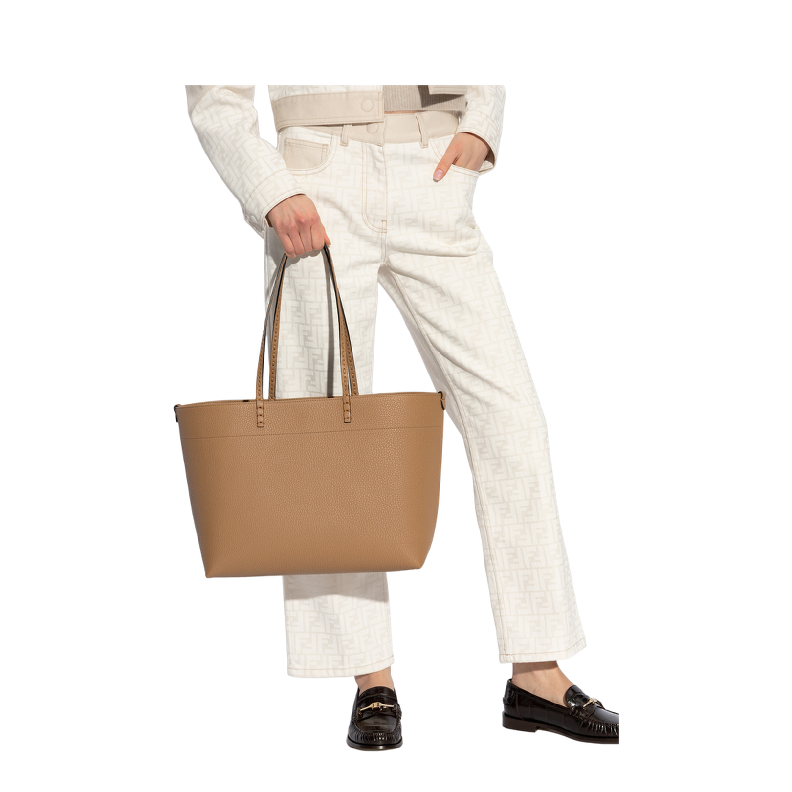 Roll Medium Leather Structured Tote - Tan