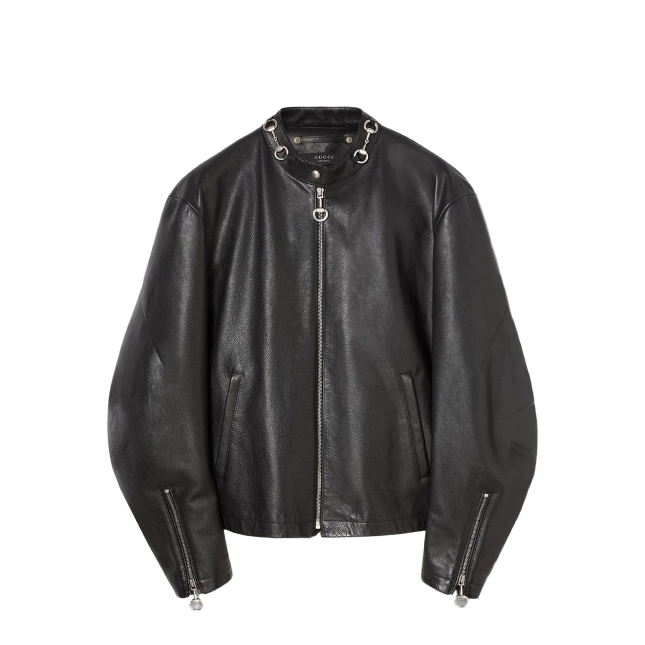 Leather Jacket with Horsebit in Black