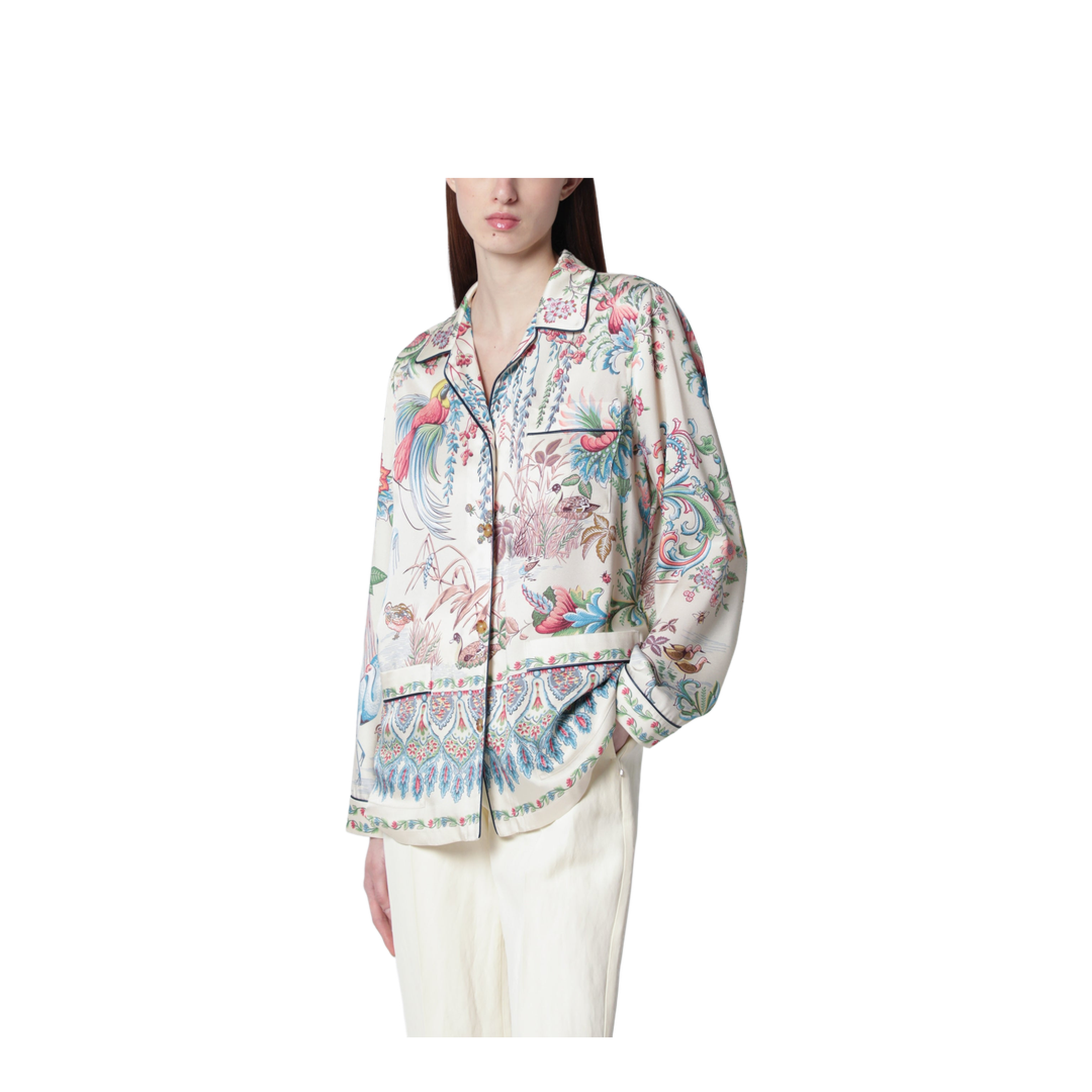 Placed Flora and Fauna Print Twill Shirt