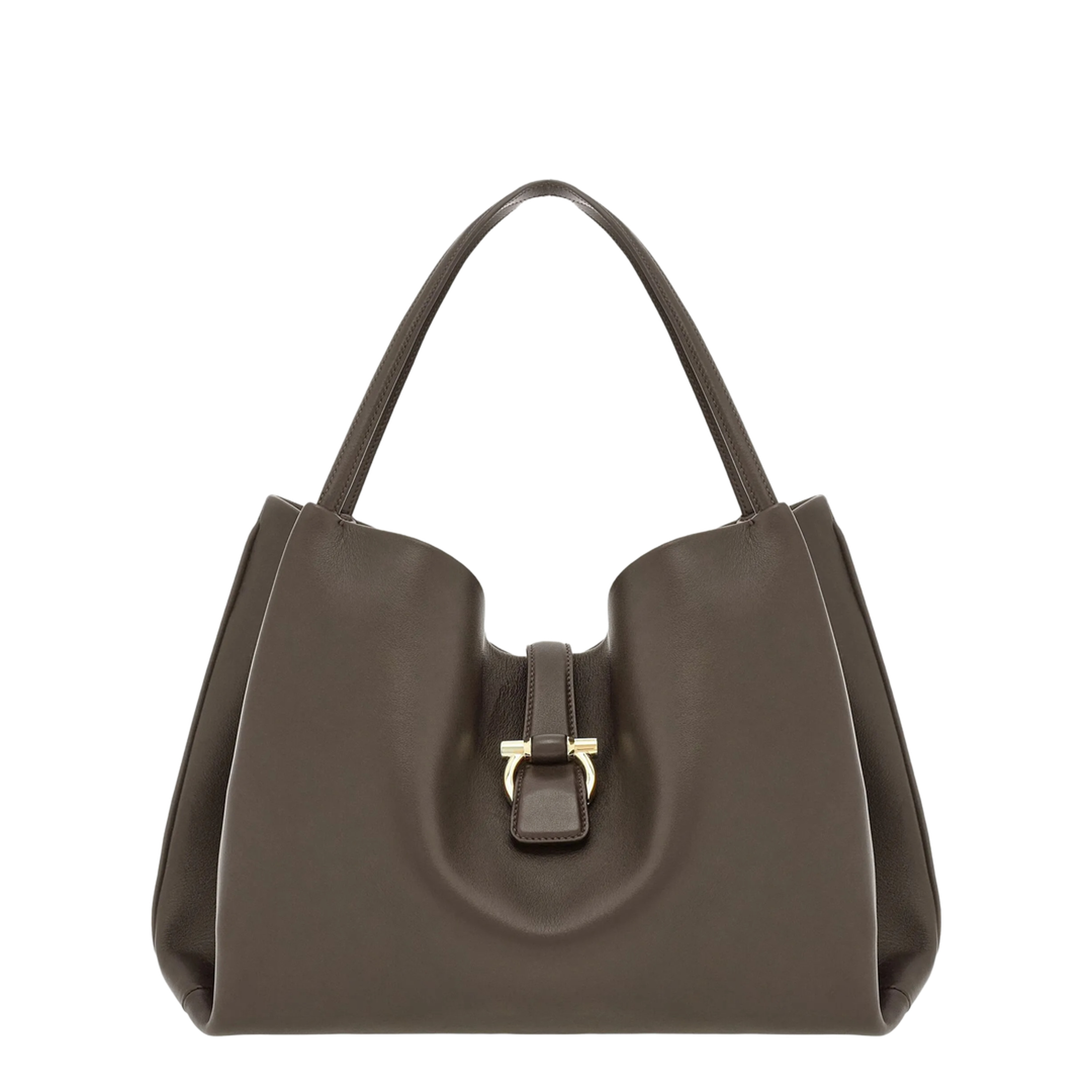 Large Leather Shoulder Bag - Grey