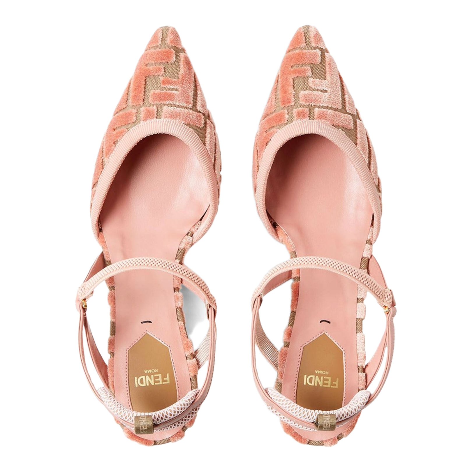 Pink Leather FF-Pattern Slingback Strap Pointed Toe Kitten Heel