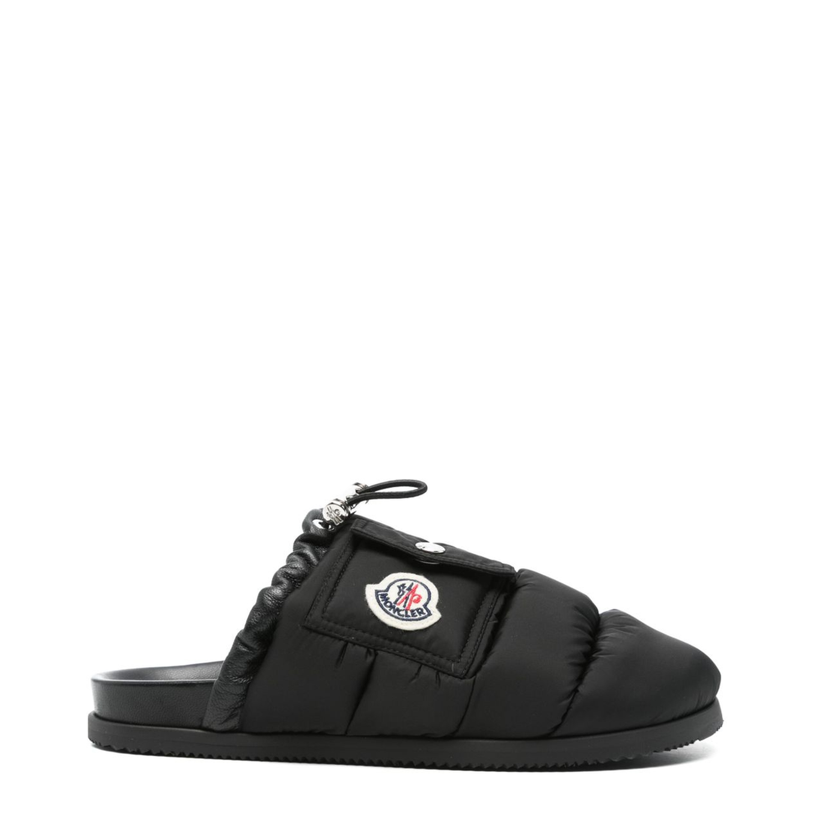 Black Pocket Padded Leather Mules
