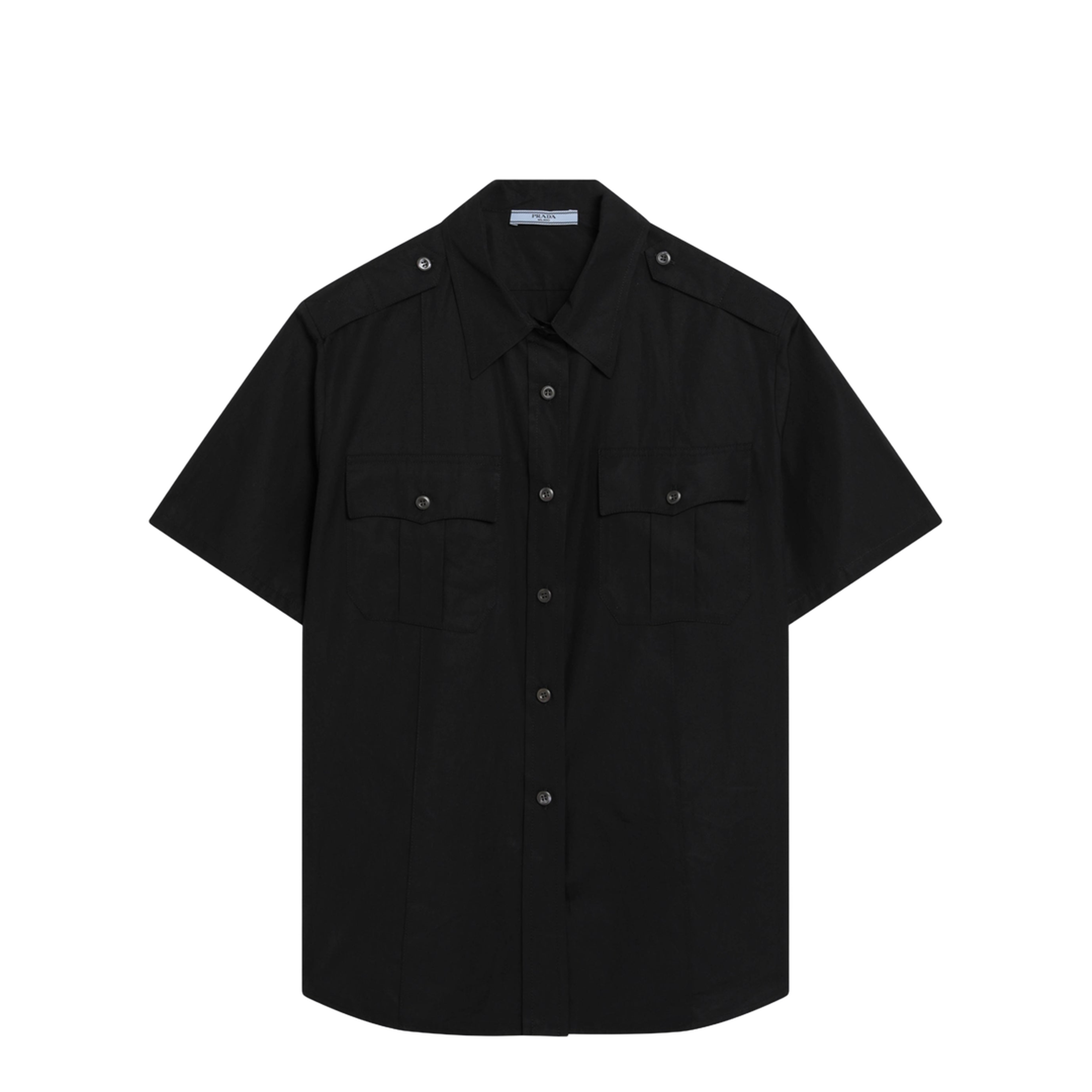 Black Poplin Short-Sleeve Shirt