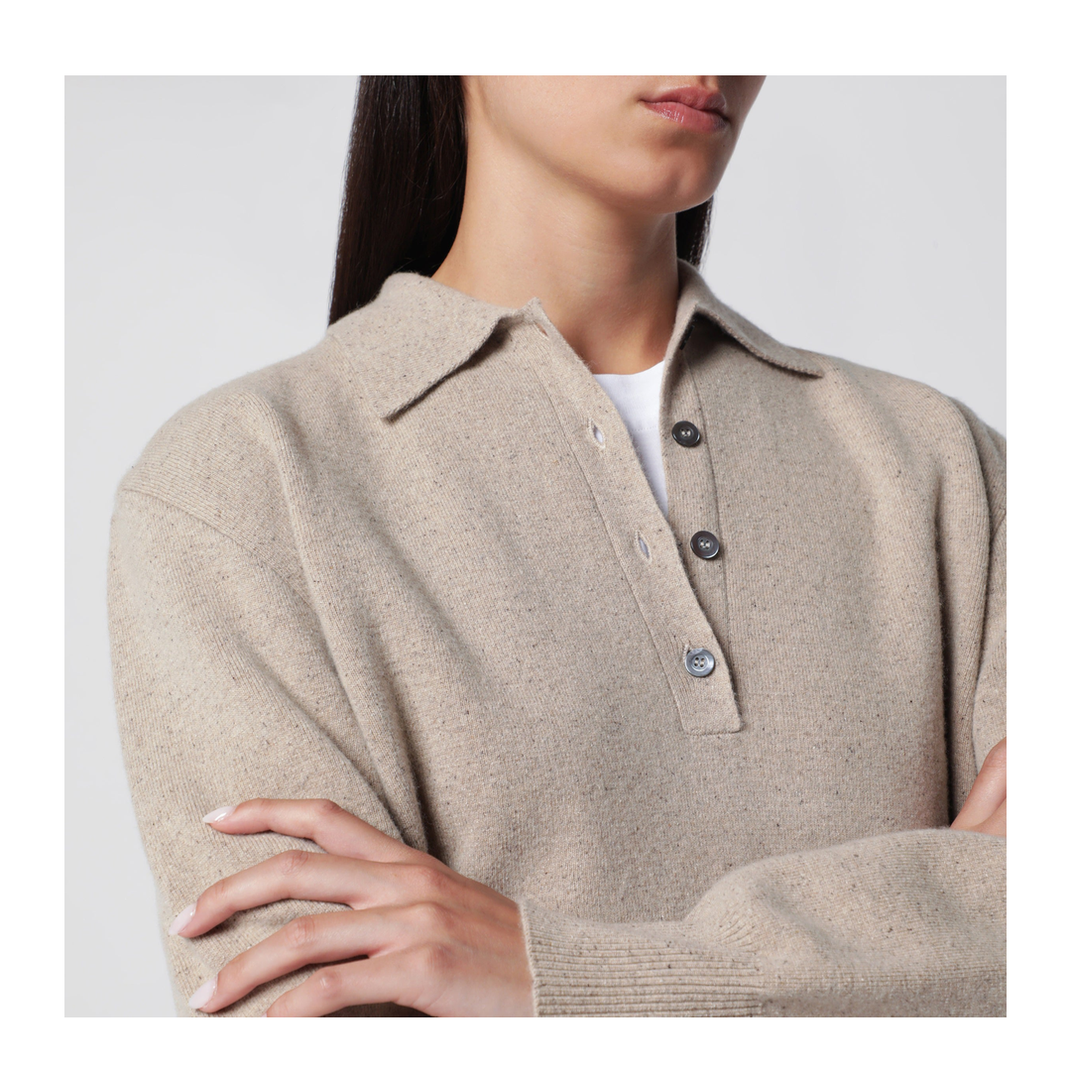 MAYFEYR - Róhe - Stone M Lange Wool And Cashmere Polo Shirt - 819-23-302WO060