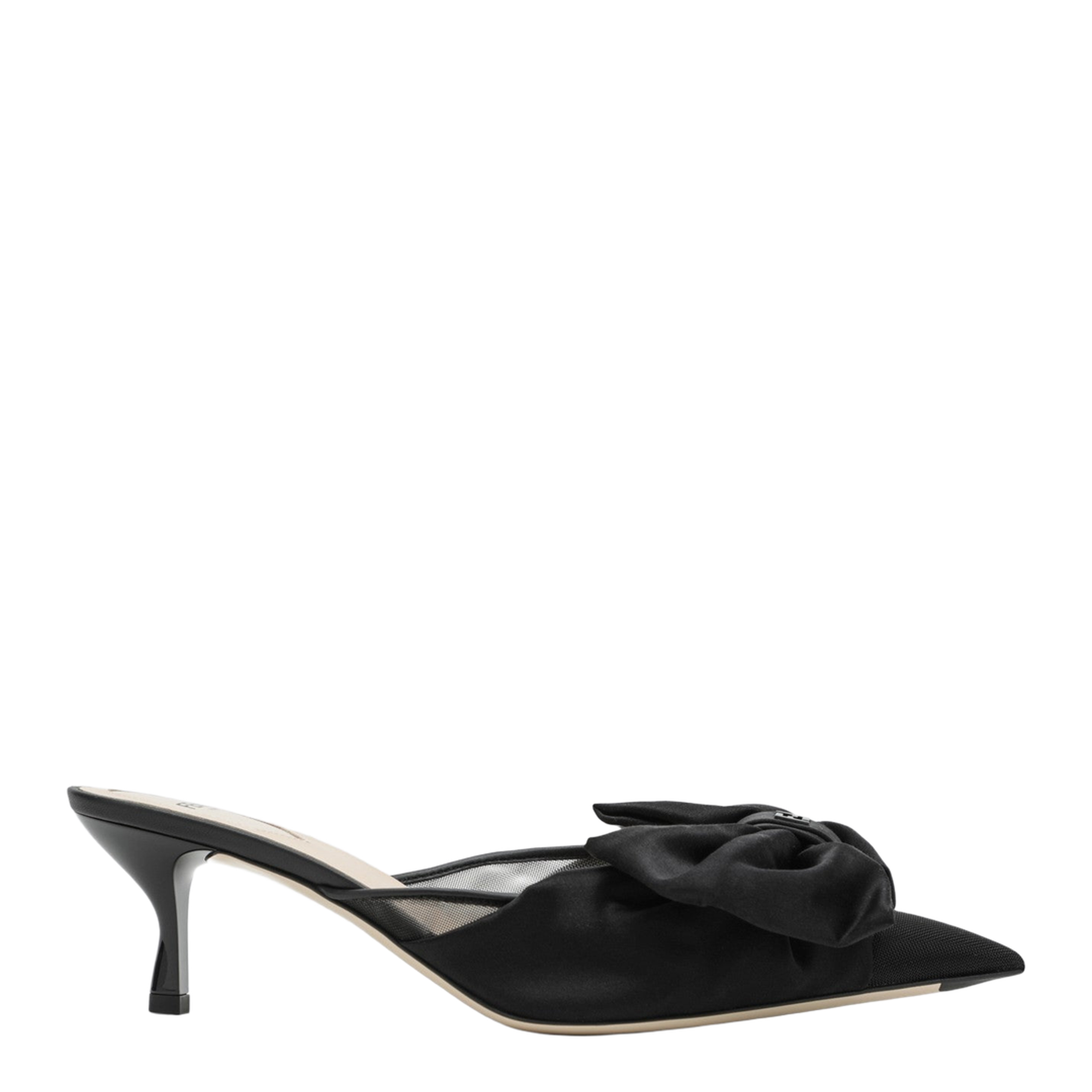 Black Satin Medium-Heeled Sabots