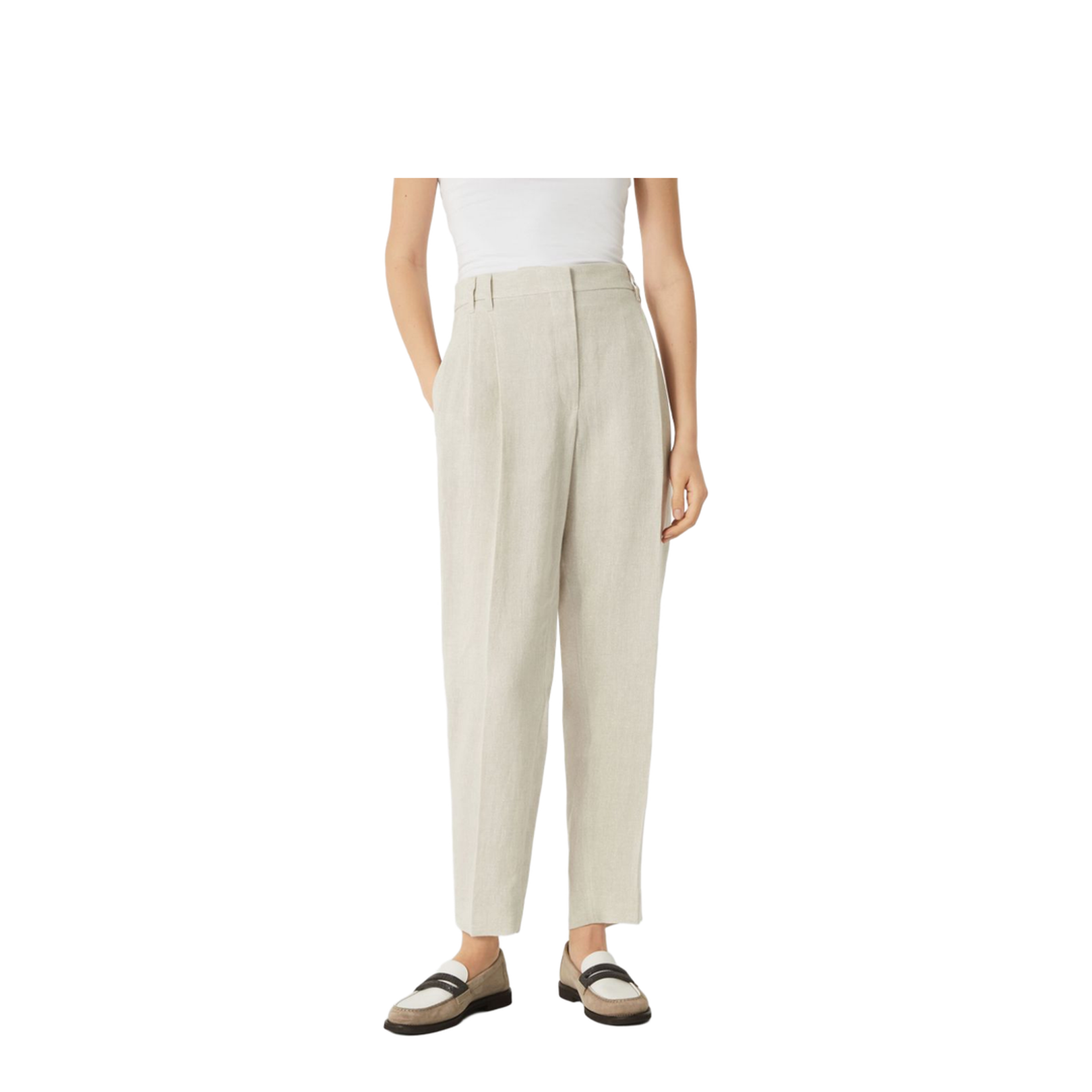 Linen Trousers With Lurex Details In Beige