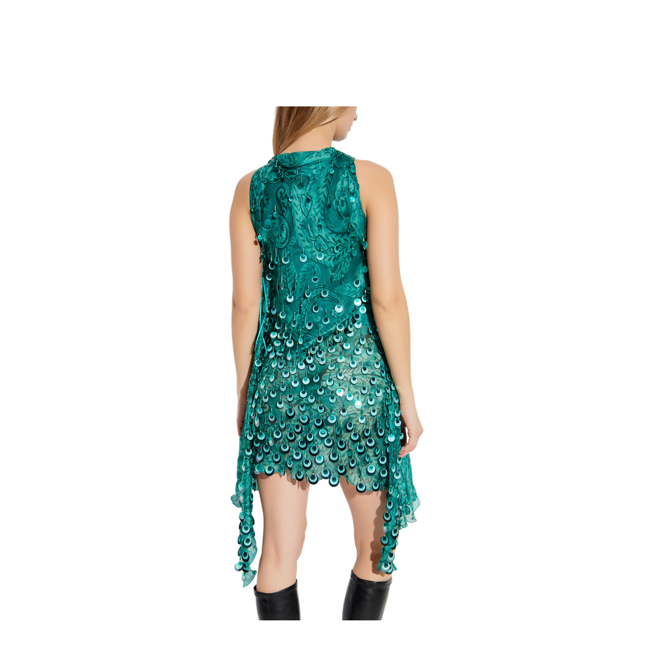 Silk Mini Dress Sequin Embroidery