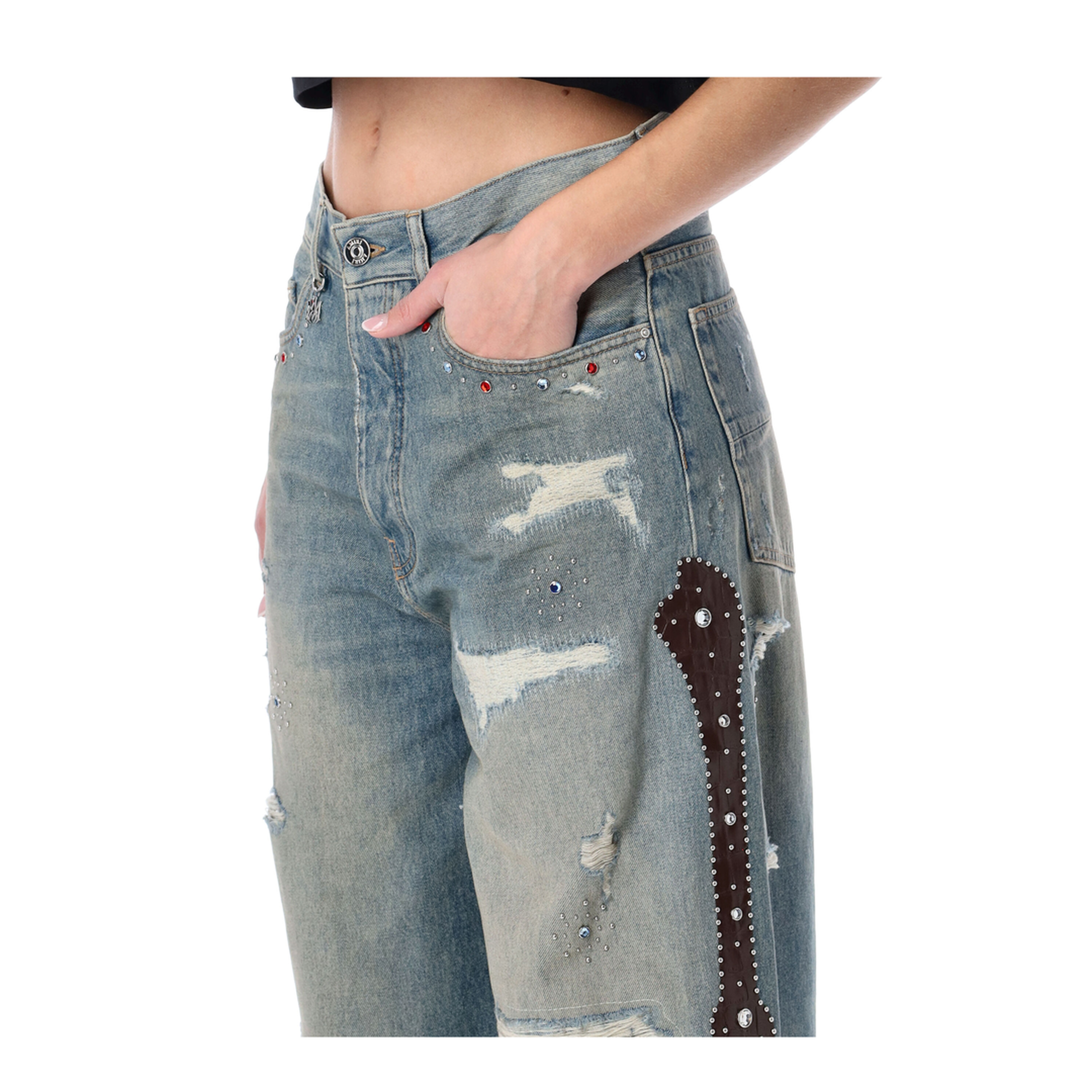 Bones Wide Leg Studded Jeans