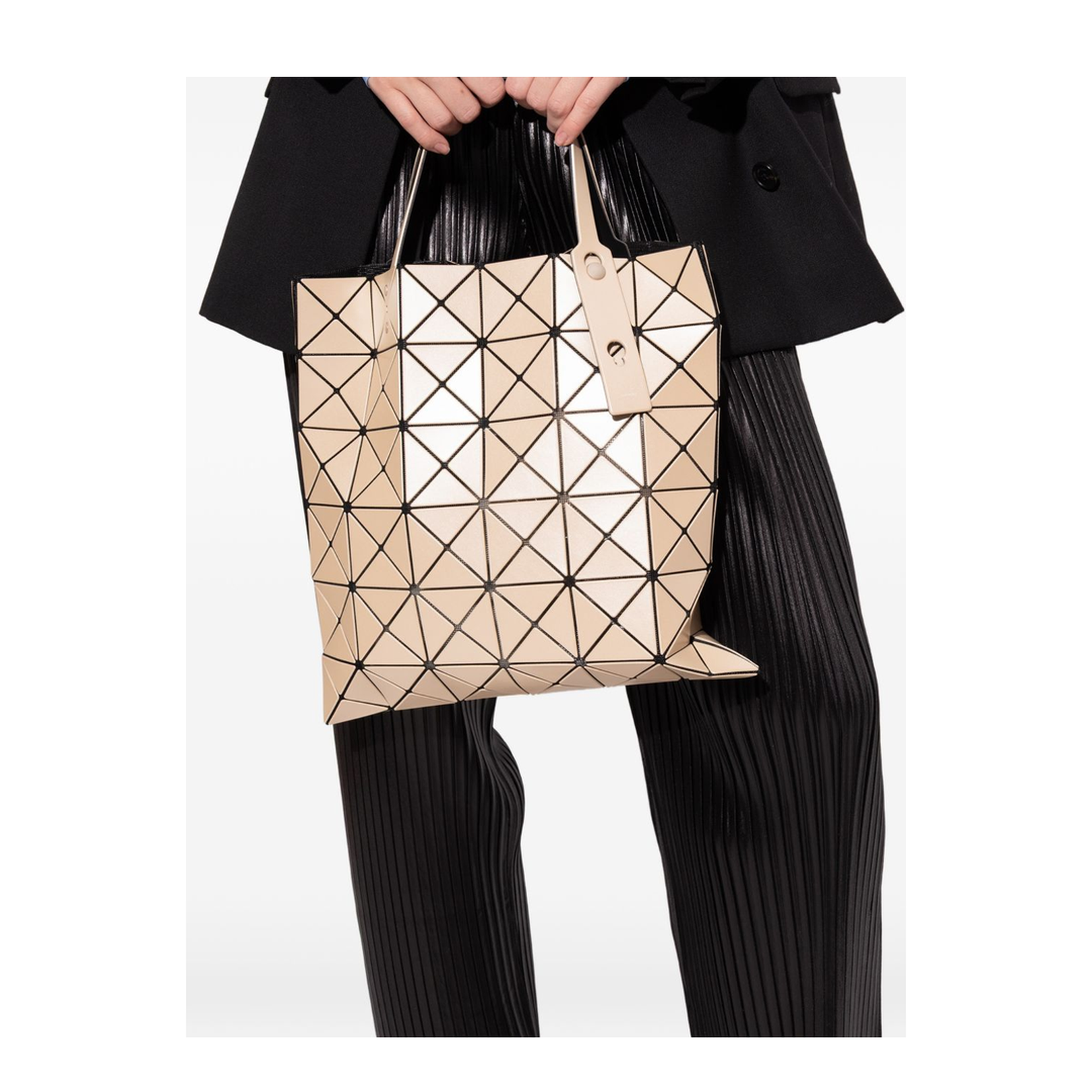 Lucent Metallic Adjustable Tote Beige