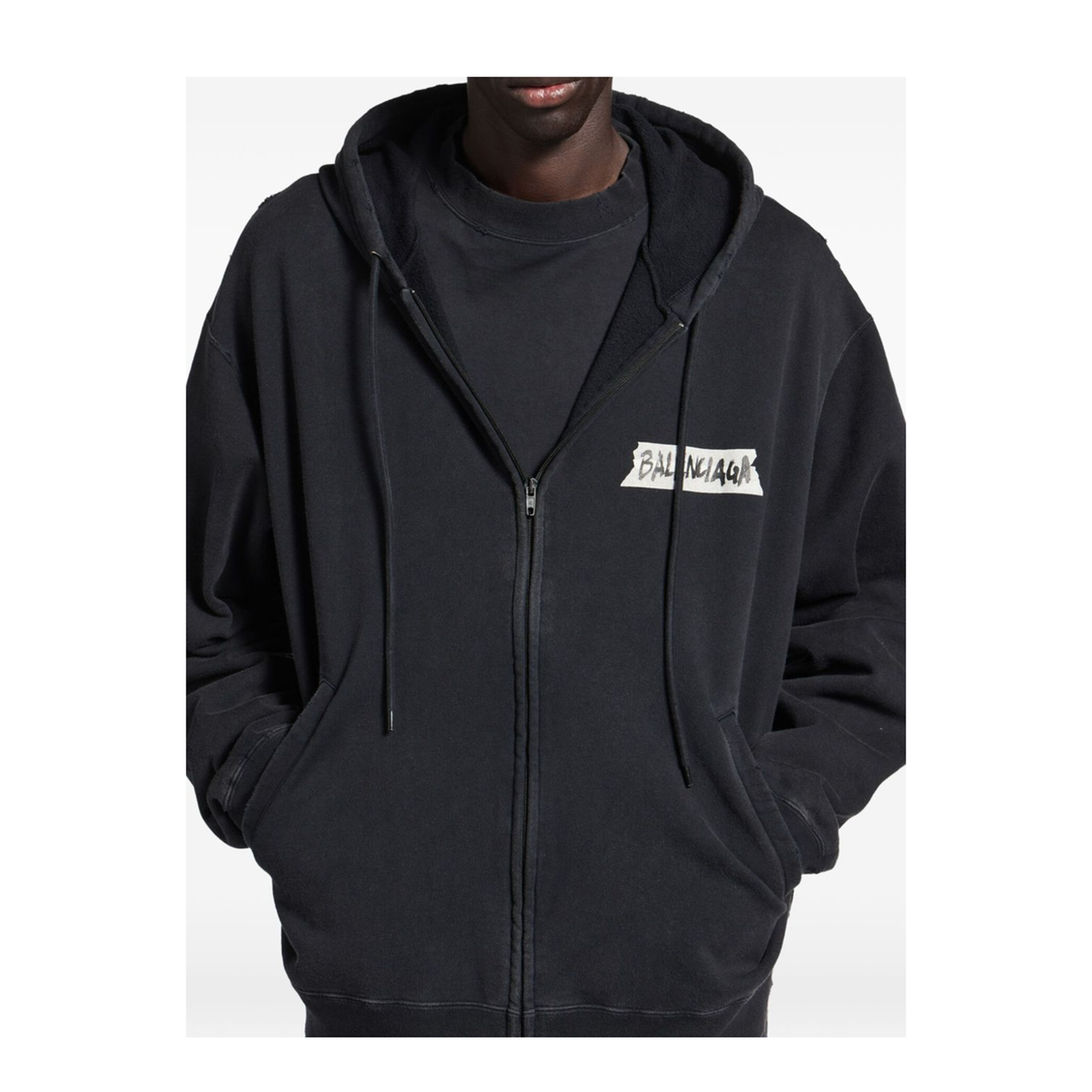 Oversized Masking Tape Zip-Up Sweatshirt